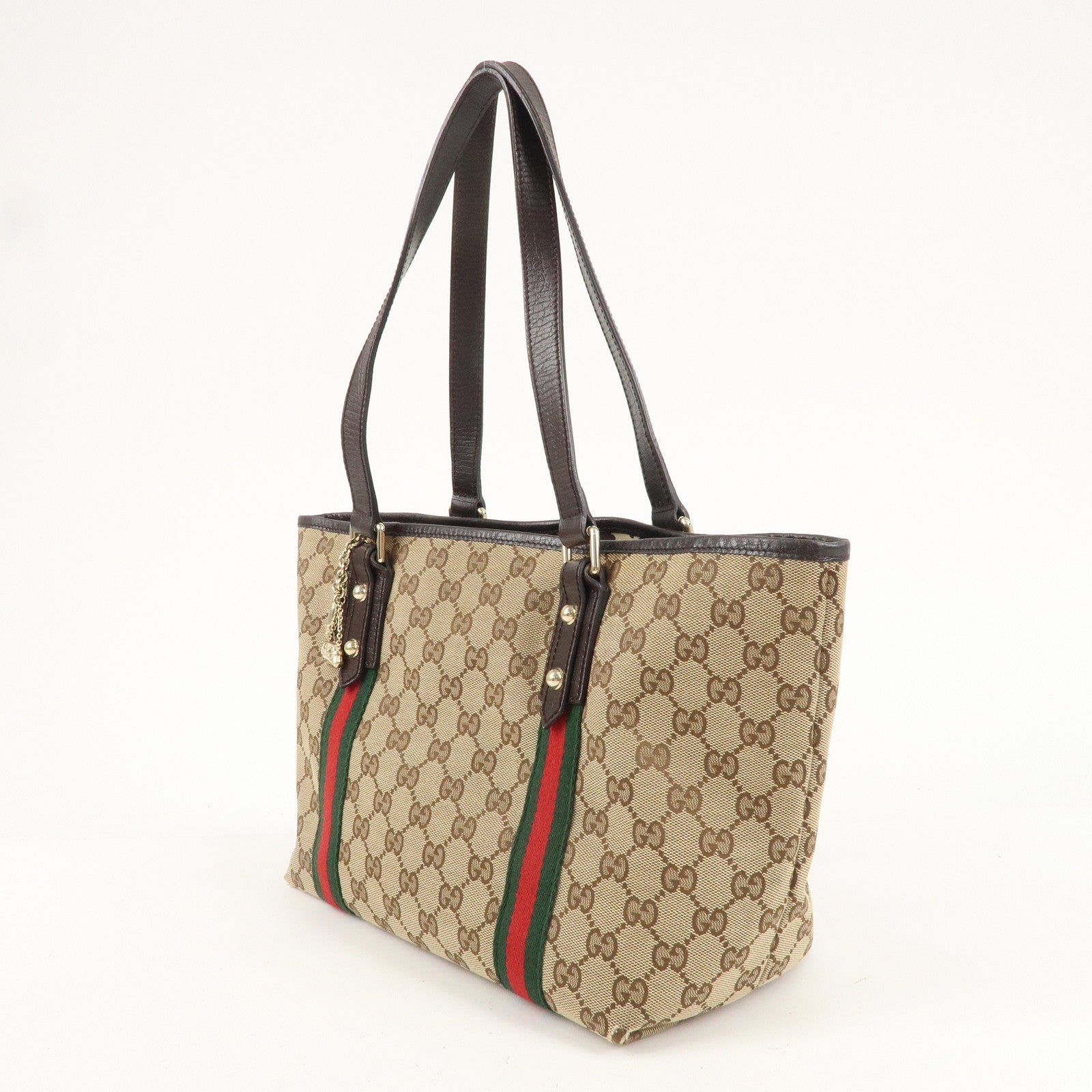 GUCCI Sherry GG Canvas Leather Tote Bag Beige Brown 137396