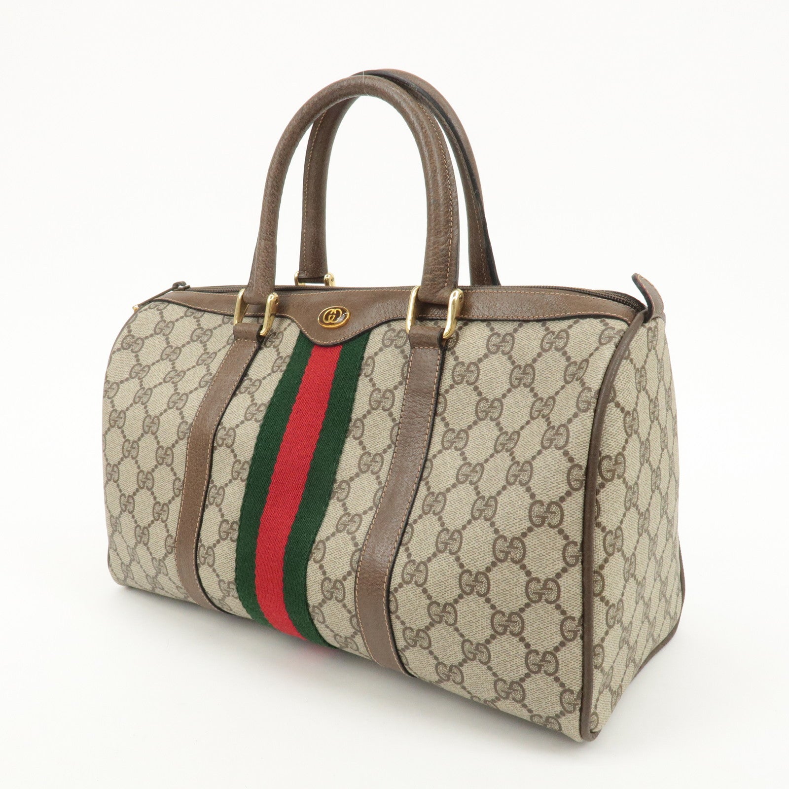 GUCCI Old Gucci Sherry GG Plus Leather Boston Bag 58.02.007