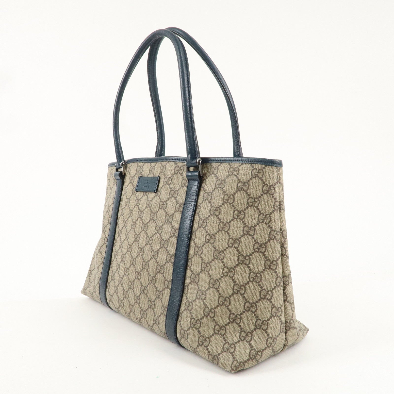 GUCCI GG Supreme Leather Tote Bag Beige Navy 114595