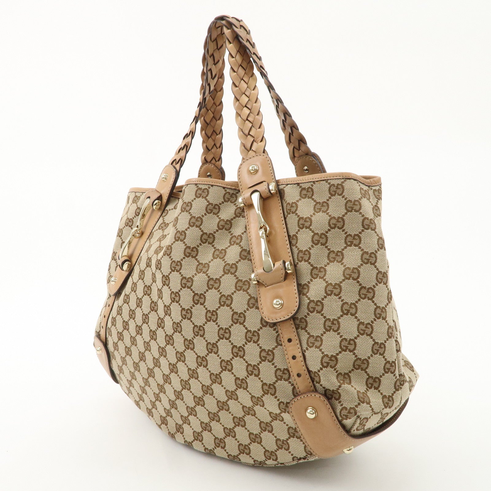 GUCCI Horsebit GG Canvas Leather Tote Bag Beige Light Beige 137621