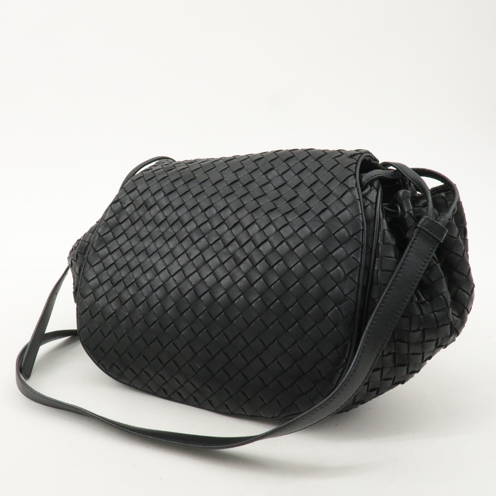 BOTTEGA VENETA Intrecciato Leather Shoulder Bag Black 245342