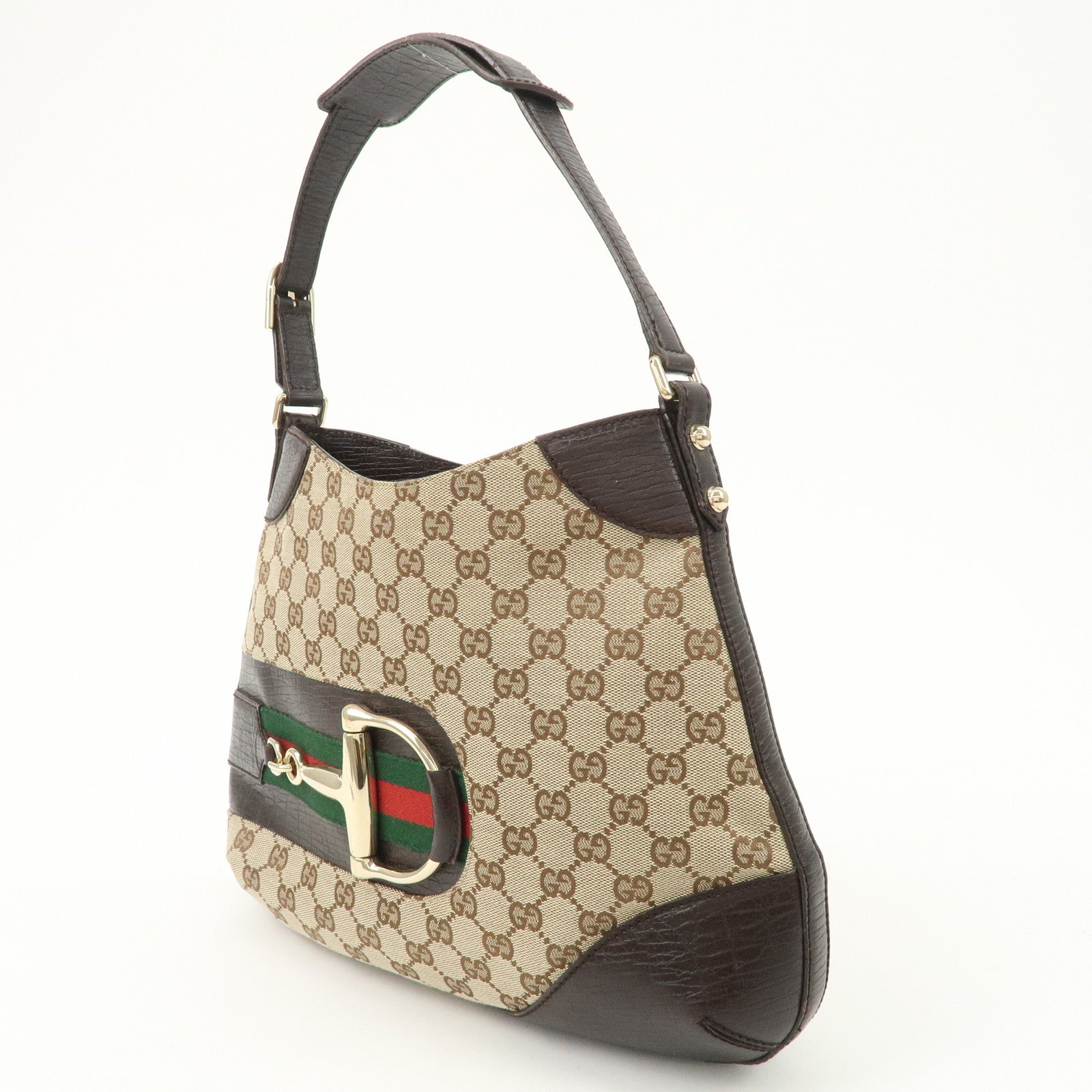 GUCCI Horsebit Sherry GG Canvas Leather Shoulder Bag Brown 137388 Used