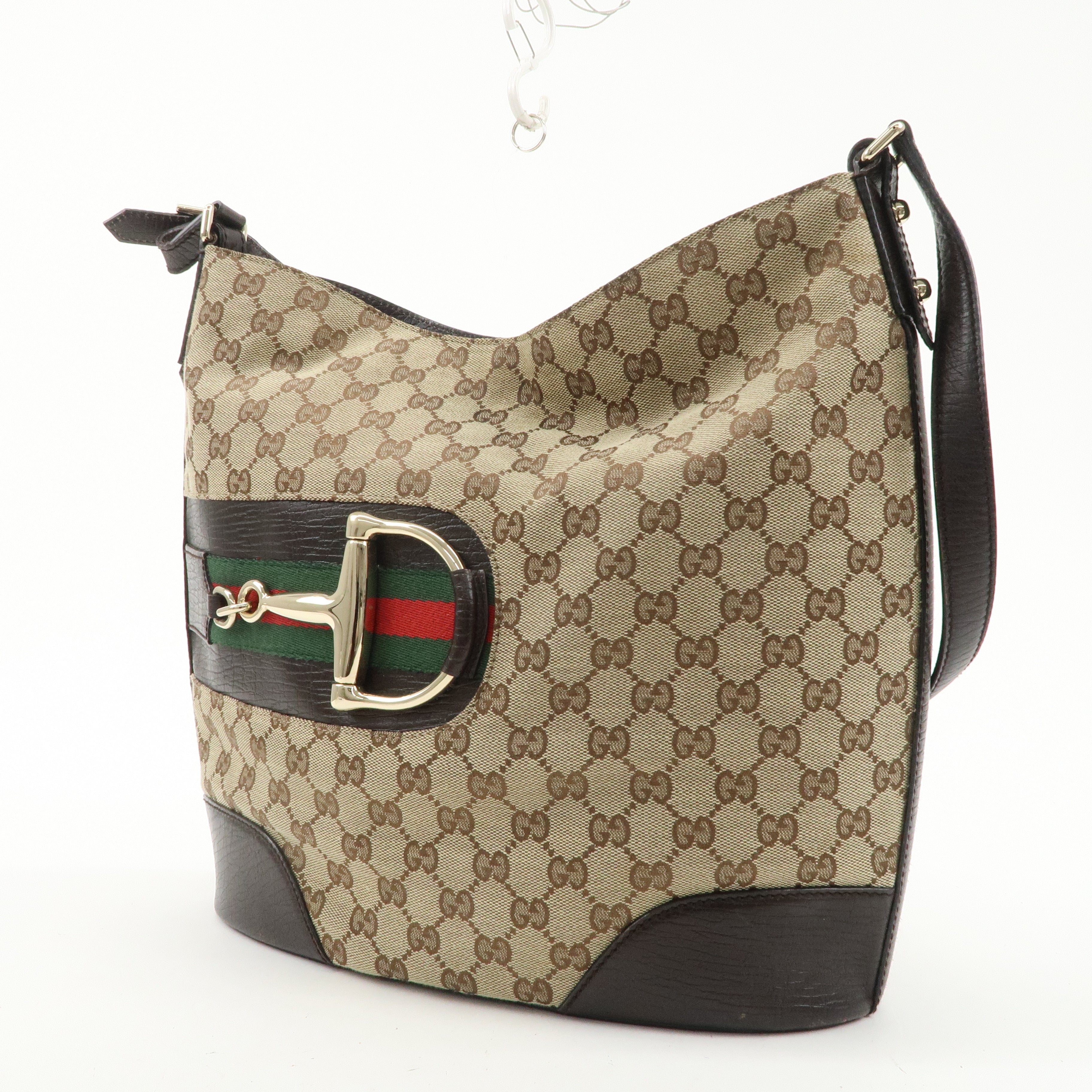 GUCCI Sherry Horsebit Canvas Leather Shoulder Bag Brown 137382