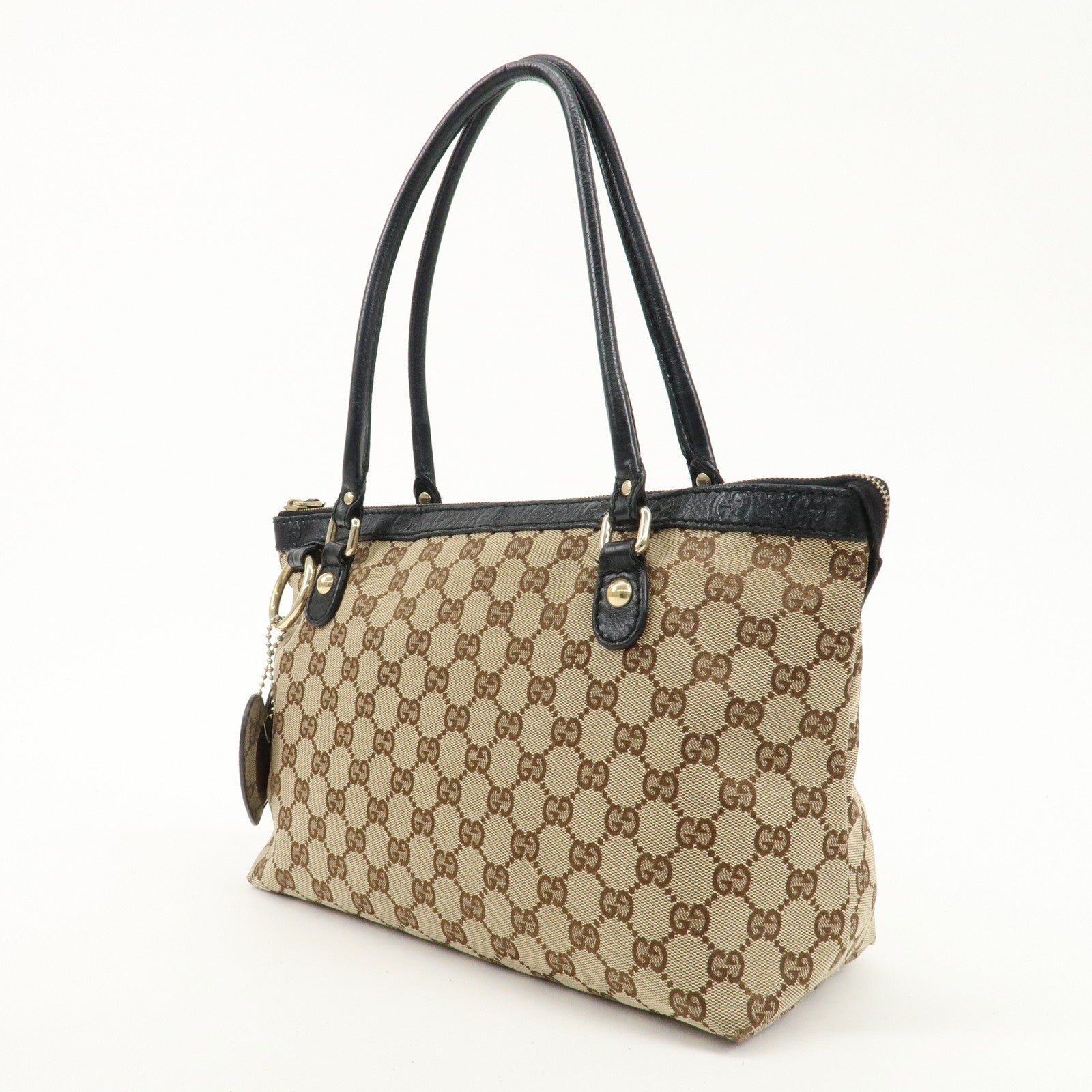 GUCCI Sukey GG Canvas Leather Tote Bag Beige Black 211942