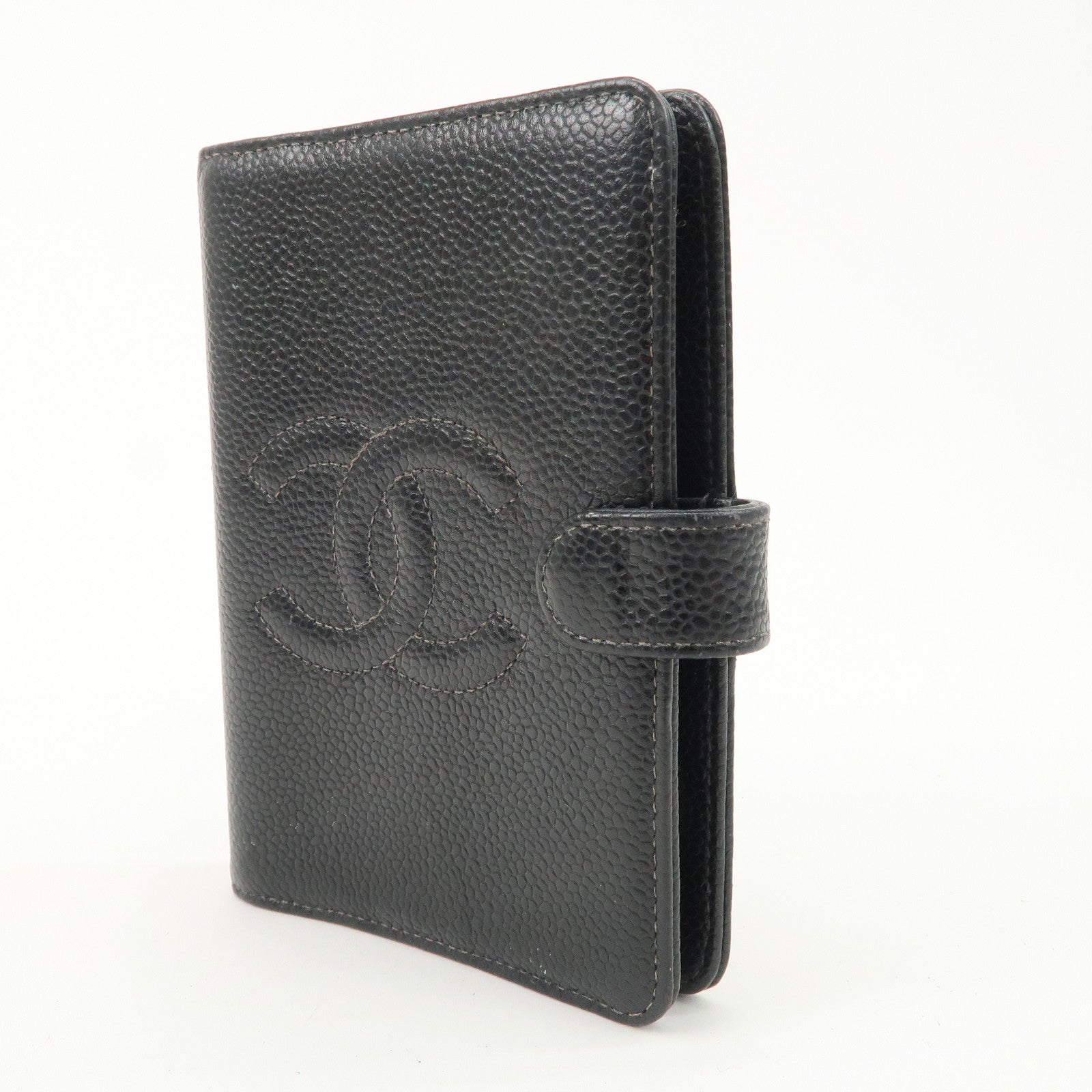 CHANEL Caviar Skin COCO Mark Planner Cover Black Used