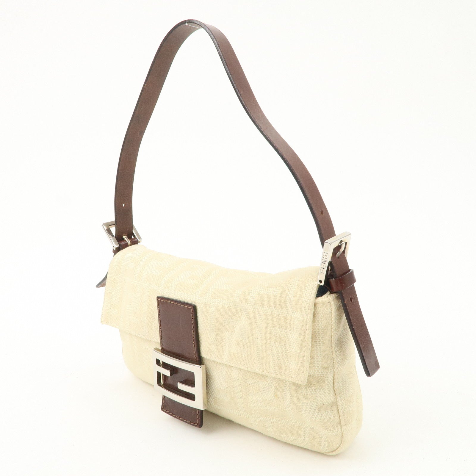 FENDI Zucca Mamma Baguette Canvas Shoulder Bag Beige White 26424 Used