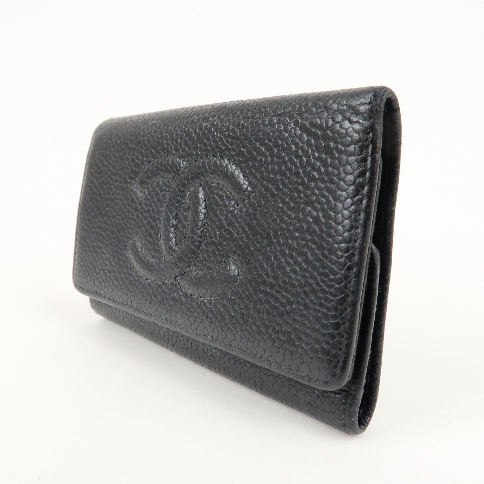 CHANEL Caviar Skin Coco Mark 6 Ring Key Case Key Holder Black