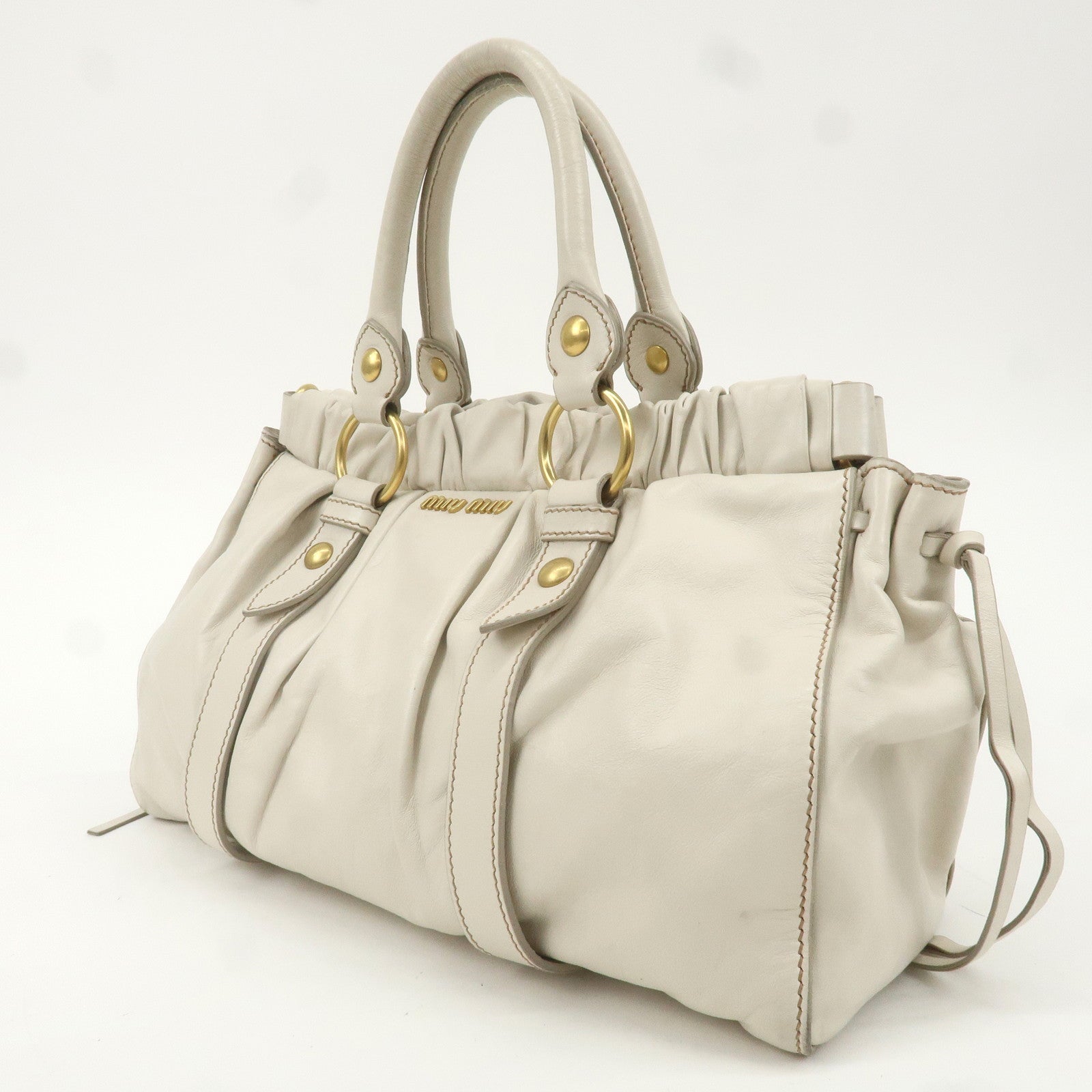 MIU MIU Leather 2WAY Bag Hand Bag White