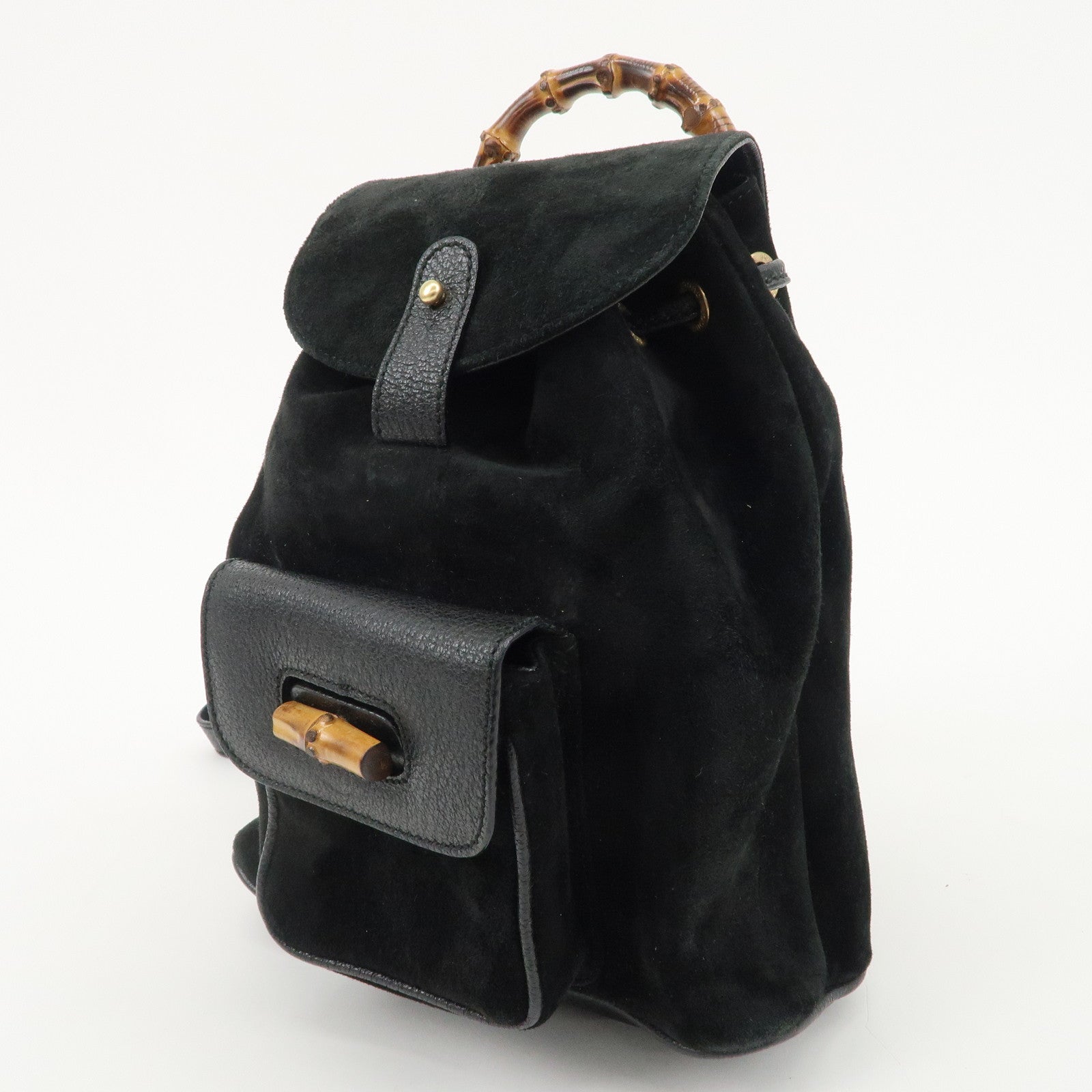 GUCCI Bamboo Suede Leather Back Pack Black 003.1956.0030