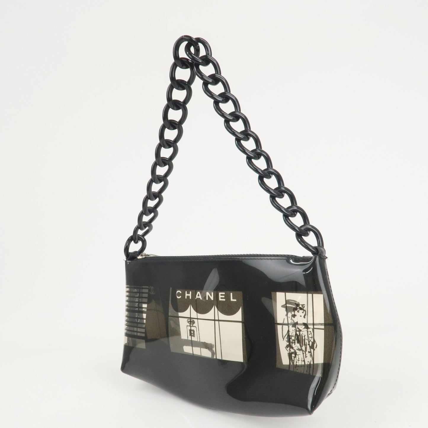 CHANEL Windows Line Vinyl Chain Shoulder Bag Black 8048946