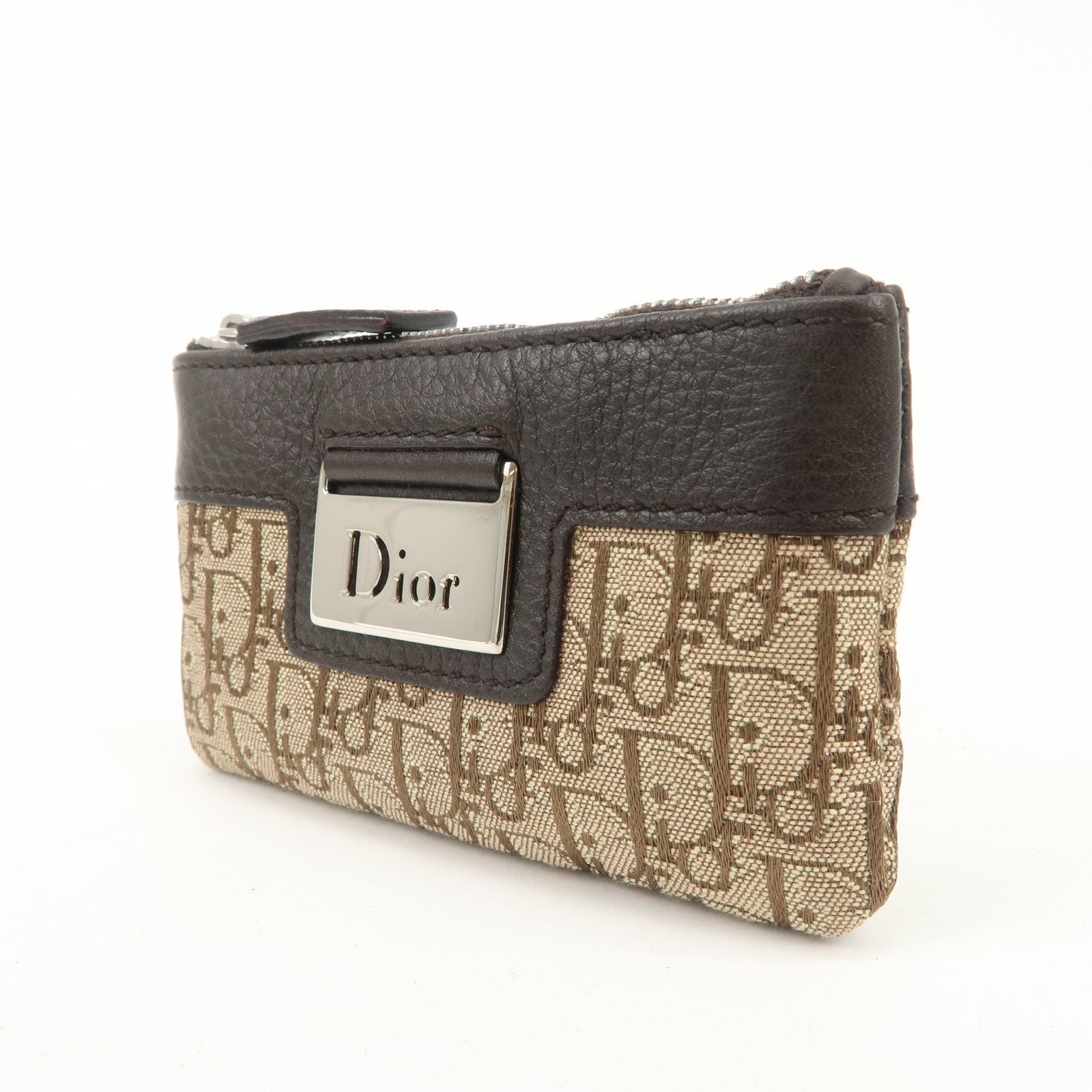 Chiristian Dior Trotter Canvas Leather Coin Key Case Beige Brown Used