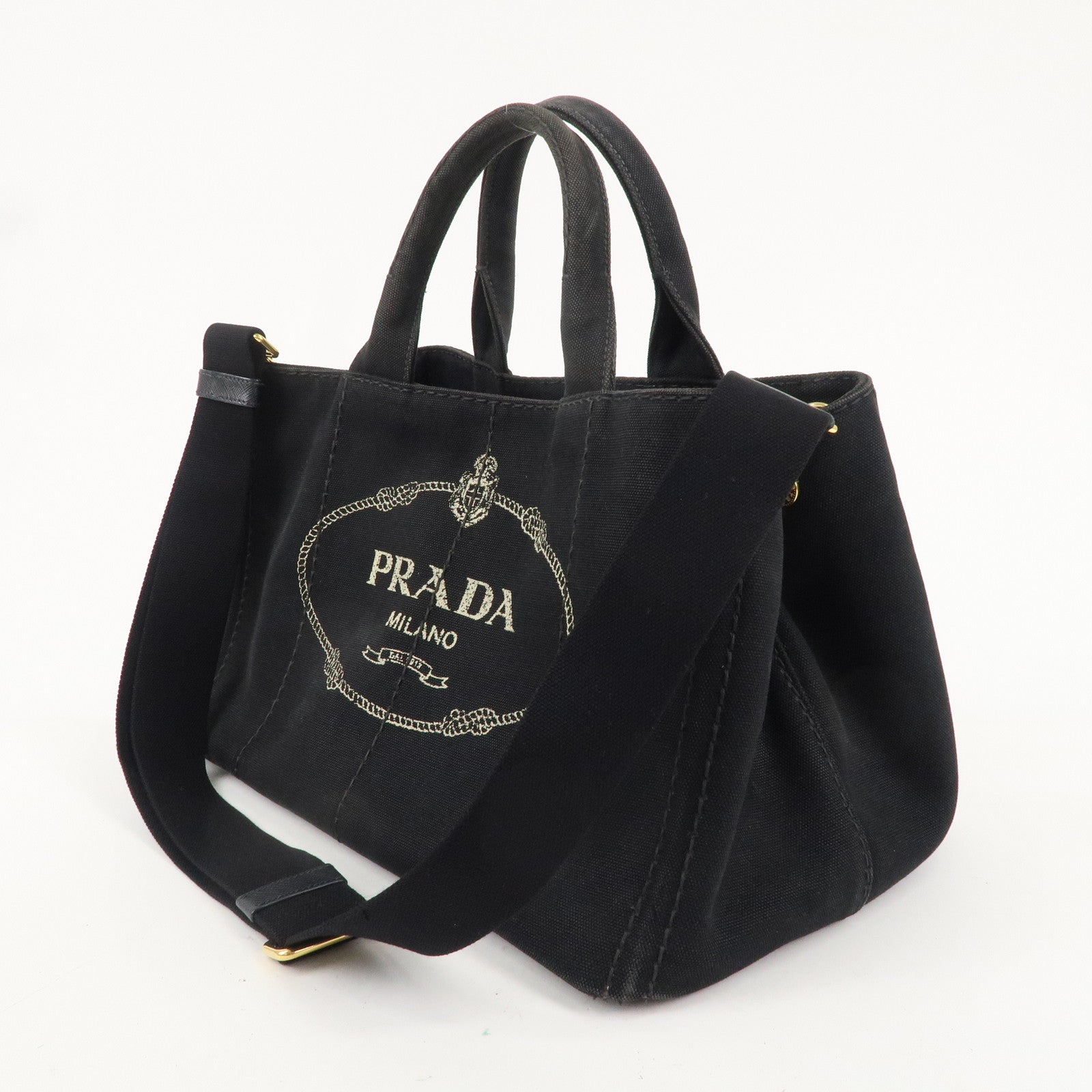 PRADA Canapa Canvas 2Way Hand Bag Tote Bag Black 1BG642