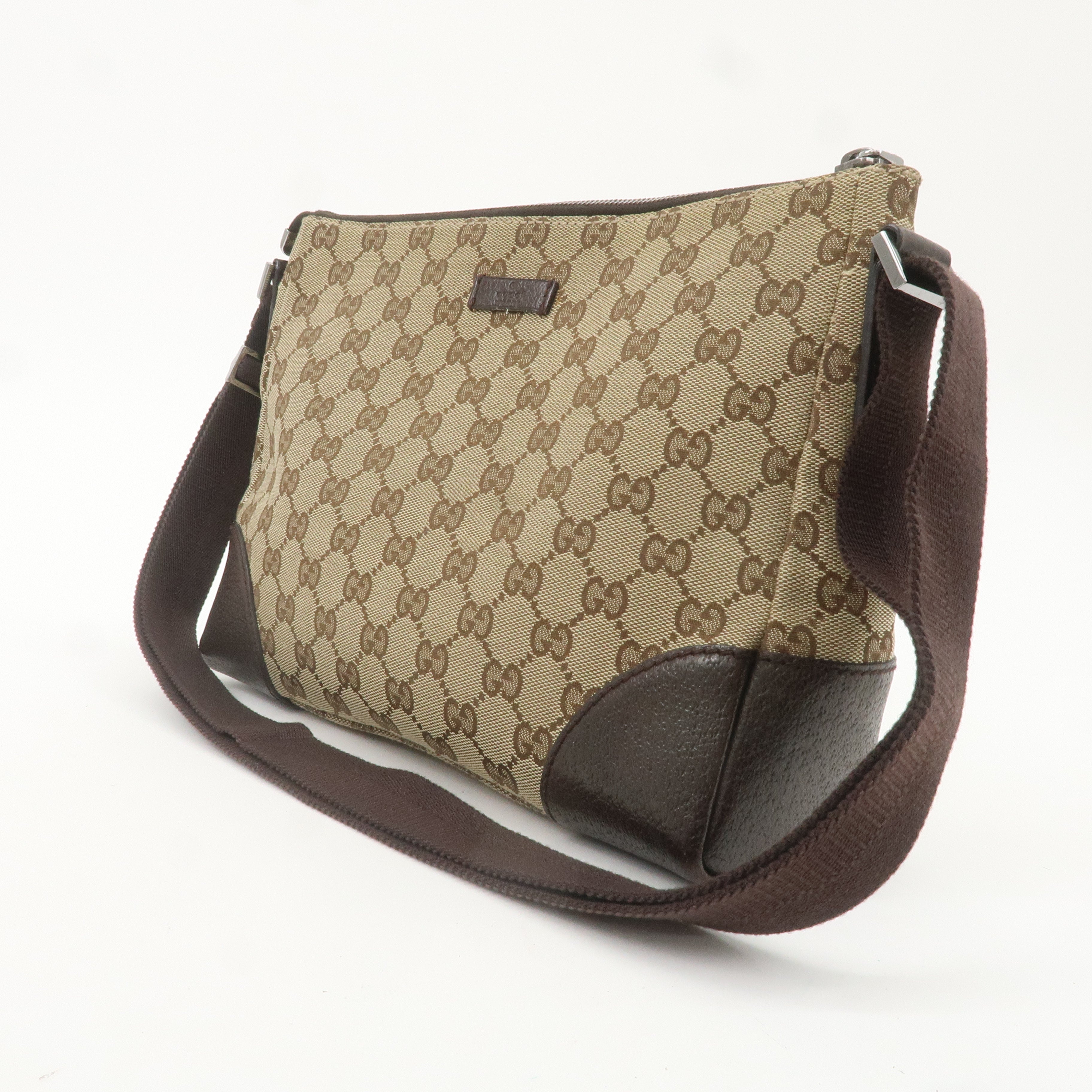 GUCCI GG Canvas Leather Shoulder Bag Beige Brown 114273