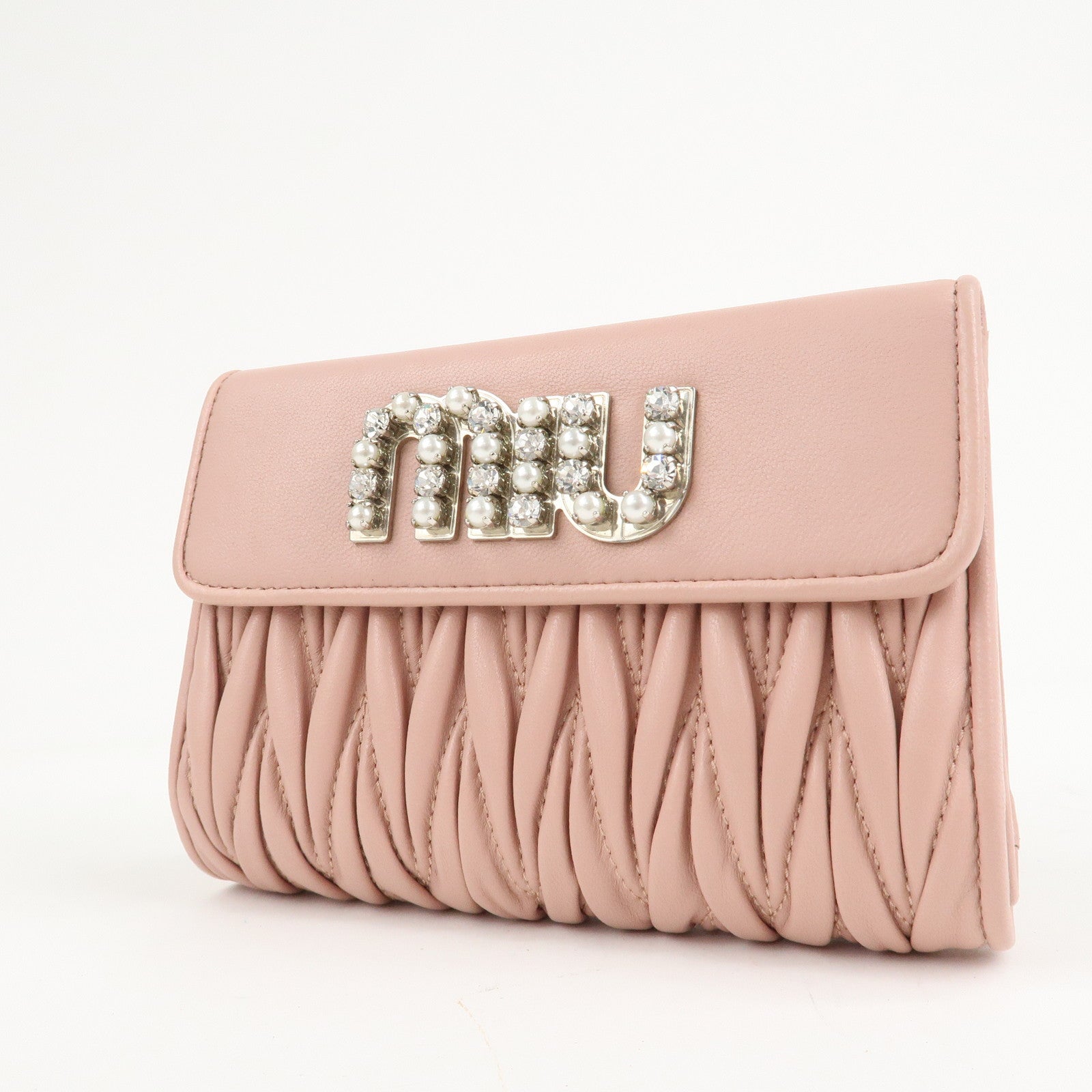 MIU MIU Matelasse Leather Tri-fold Wallet Pink