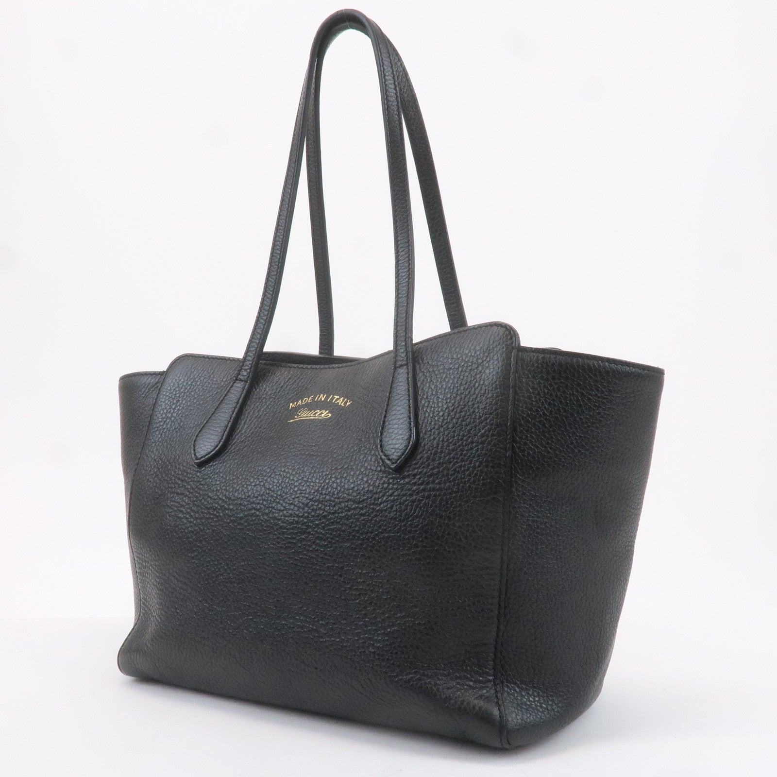 GUCCI Leather Swing Medium Tote Bag Black 354408