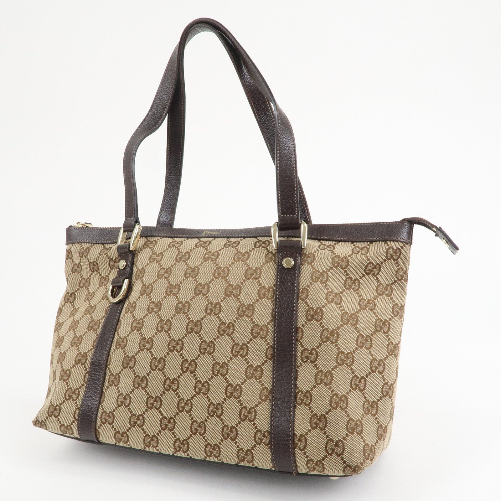 GUCCI Abbey GG Canvas Leather Tote Bag Beige Brown 141470