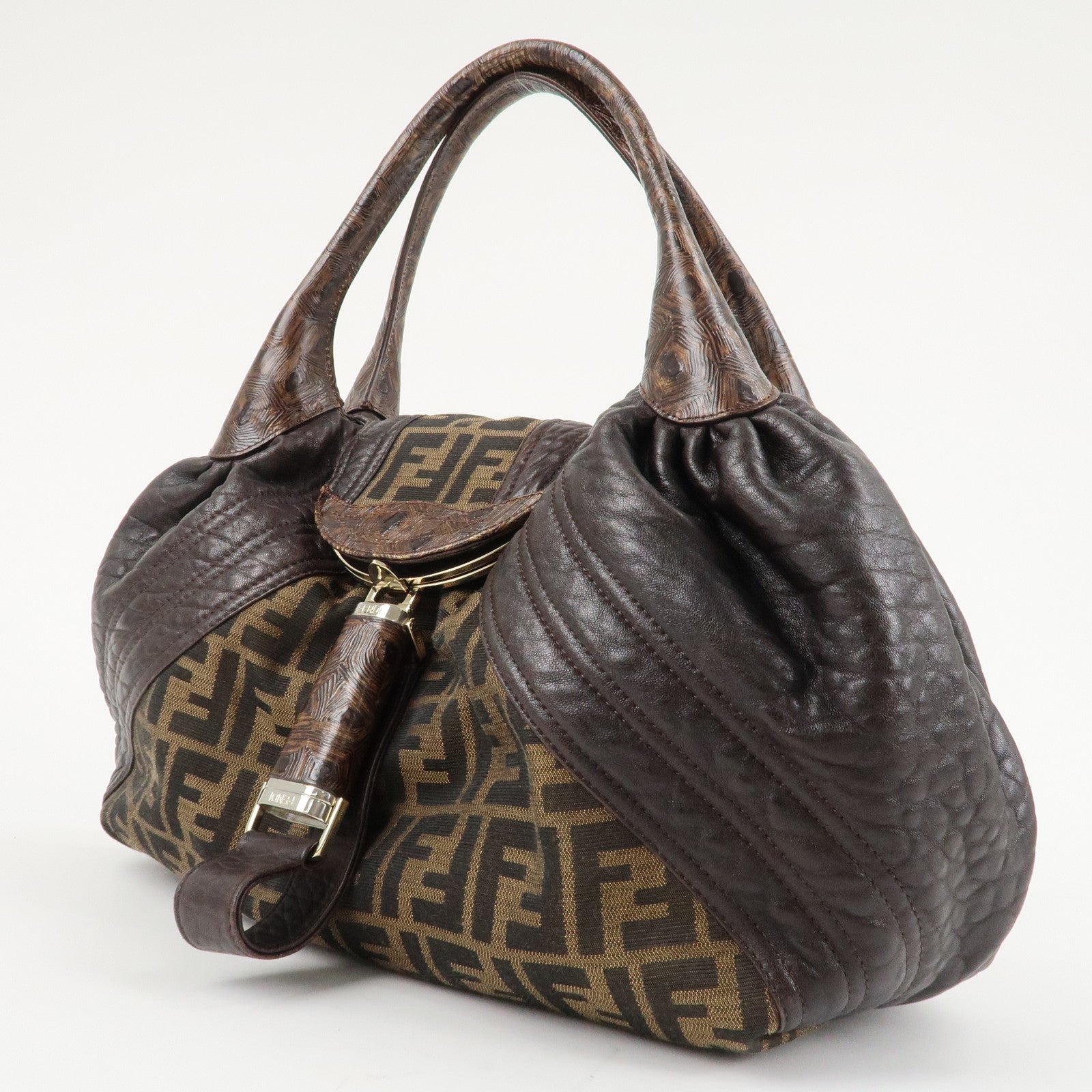 FENDI Zucca Canvas Leather Spy Bag Brown Black 8BR511 Used