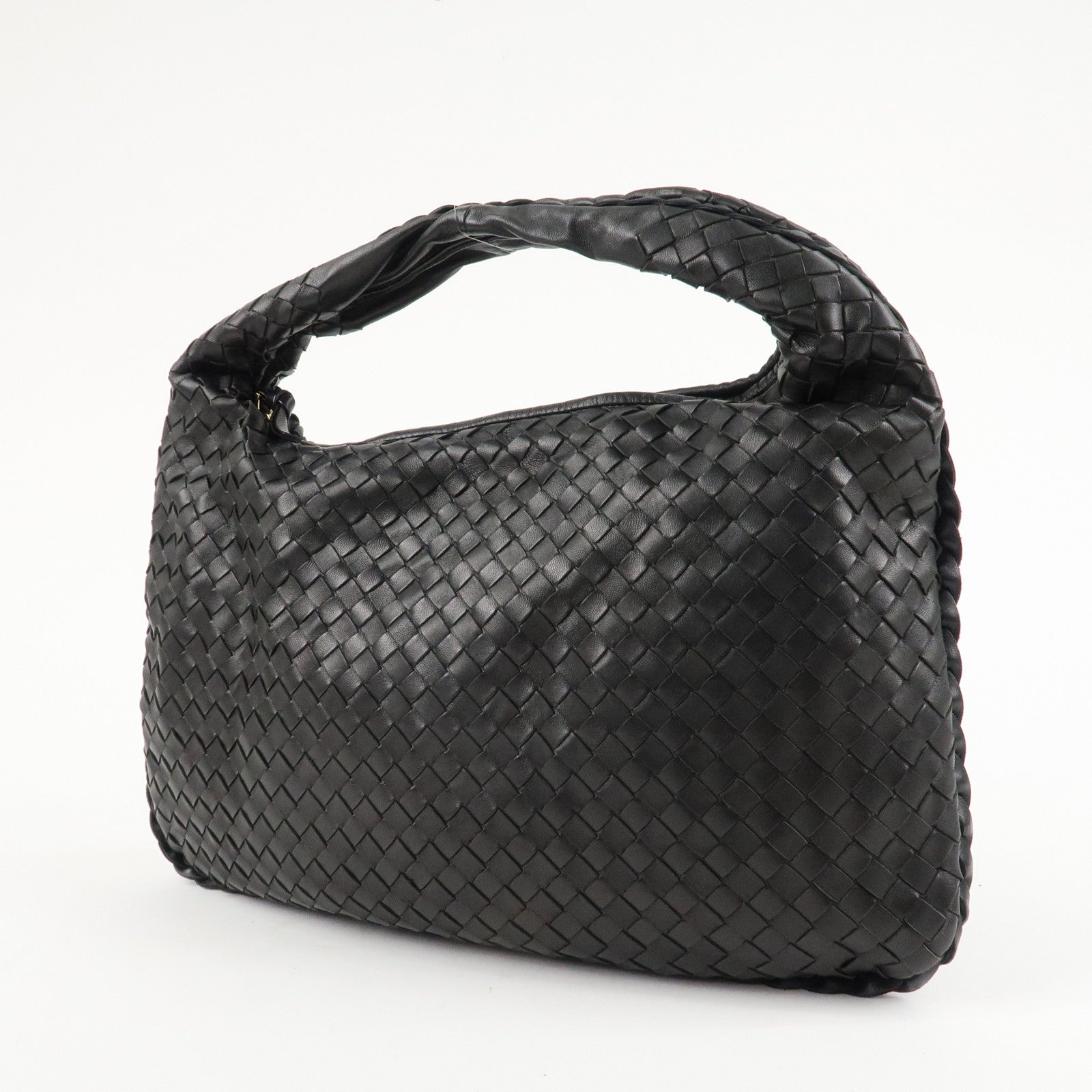 BOTTEGA VENETA Hobo Intrecciato Leather Shoulder Bag Black 115653