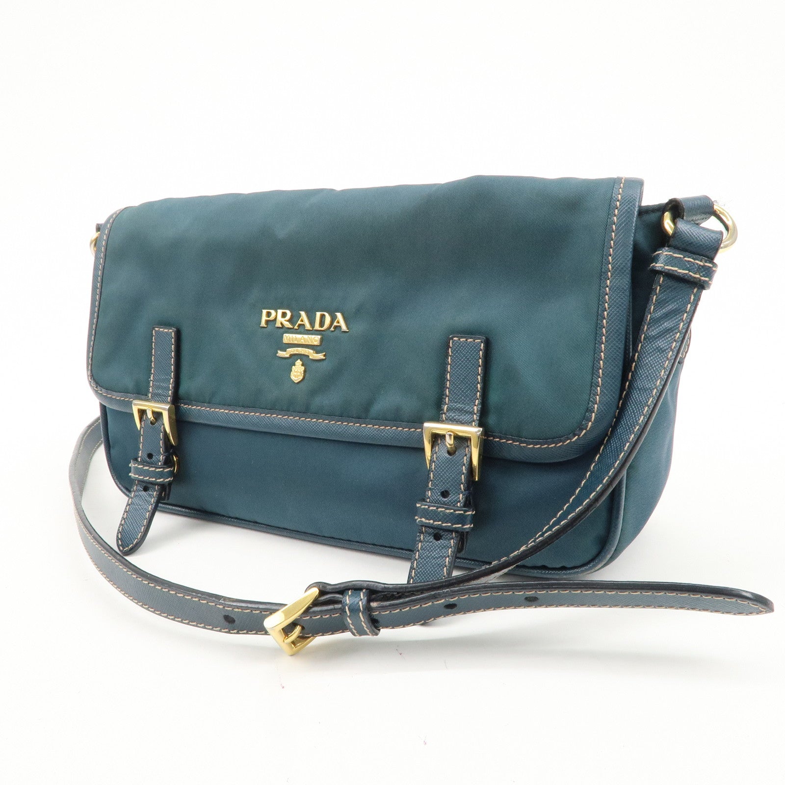 PRADA Nylon Leather Shoulder Bag Crossbody Bag Green BT0772