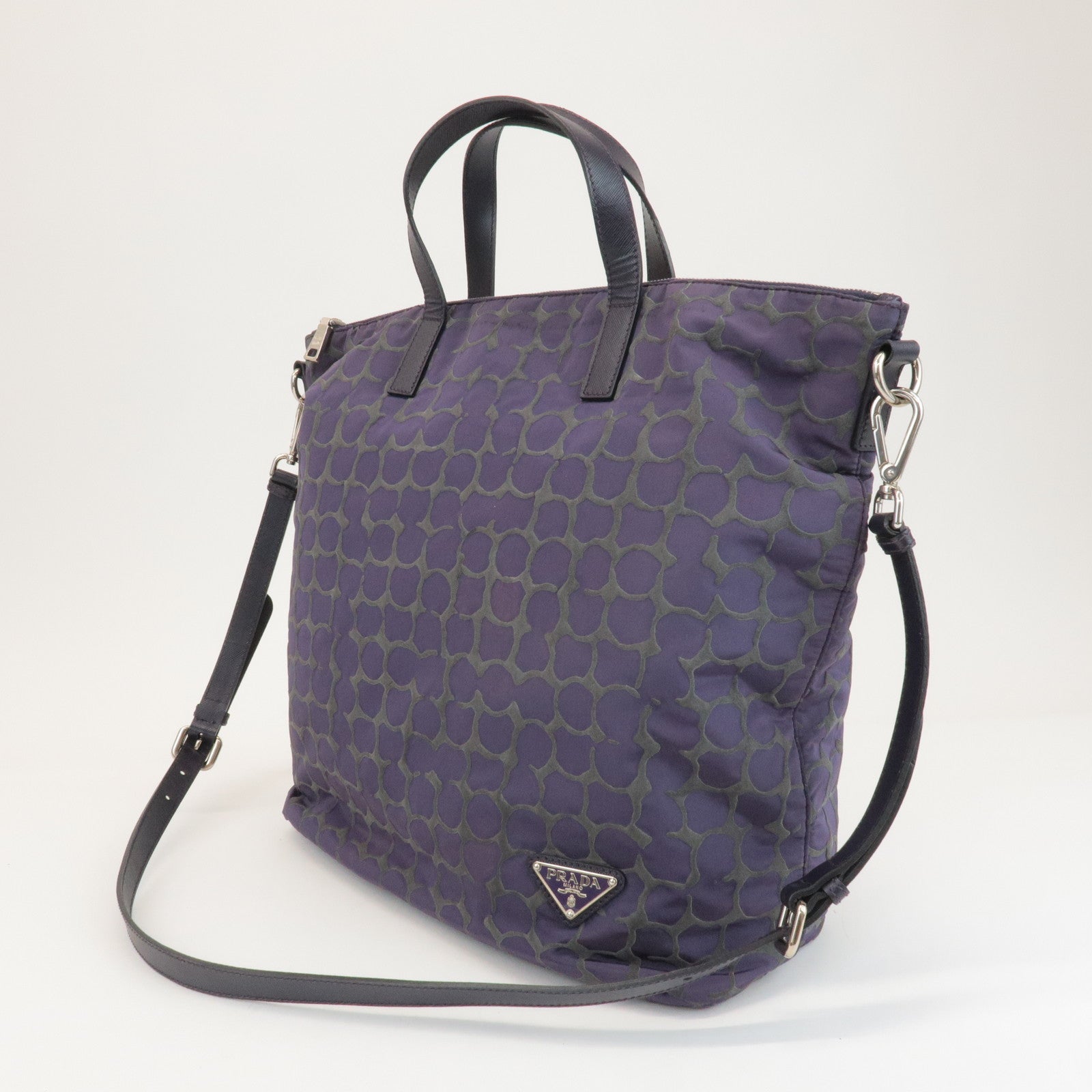 PRADA Logo Nylon Saffiano Leather 2Way Hand Bag Purple B2052A