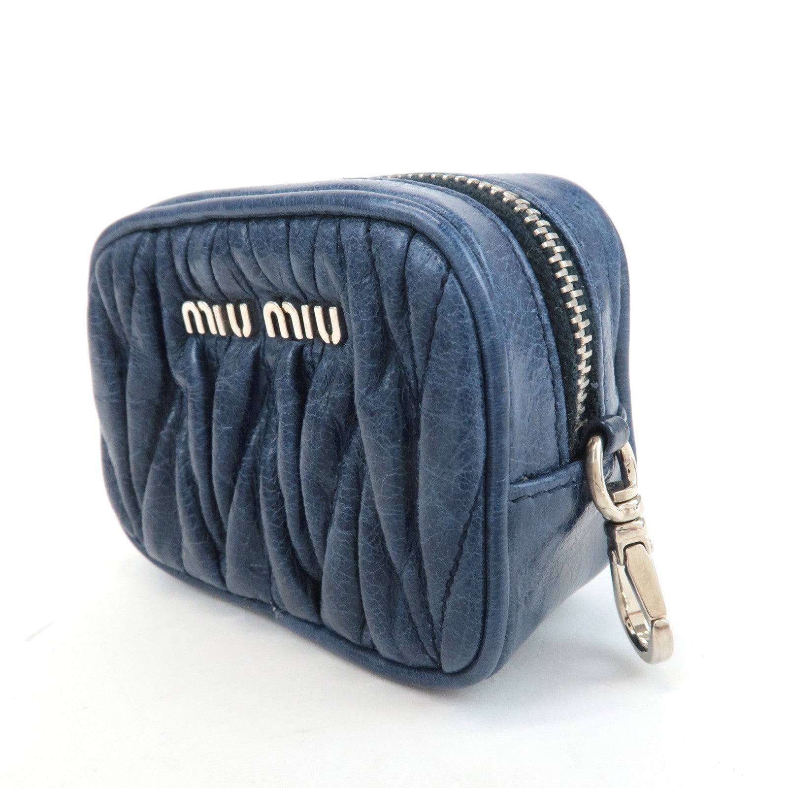 MIU MIU Matelasse Leather Pouch Blue Silver Hardware 5M1353