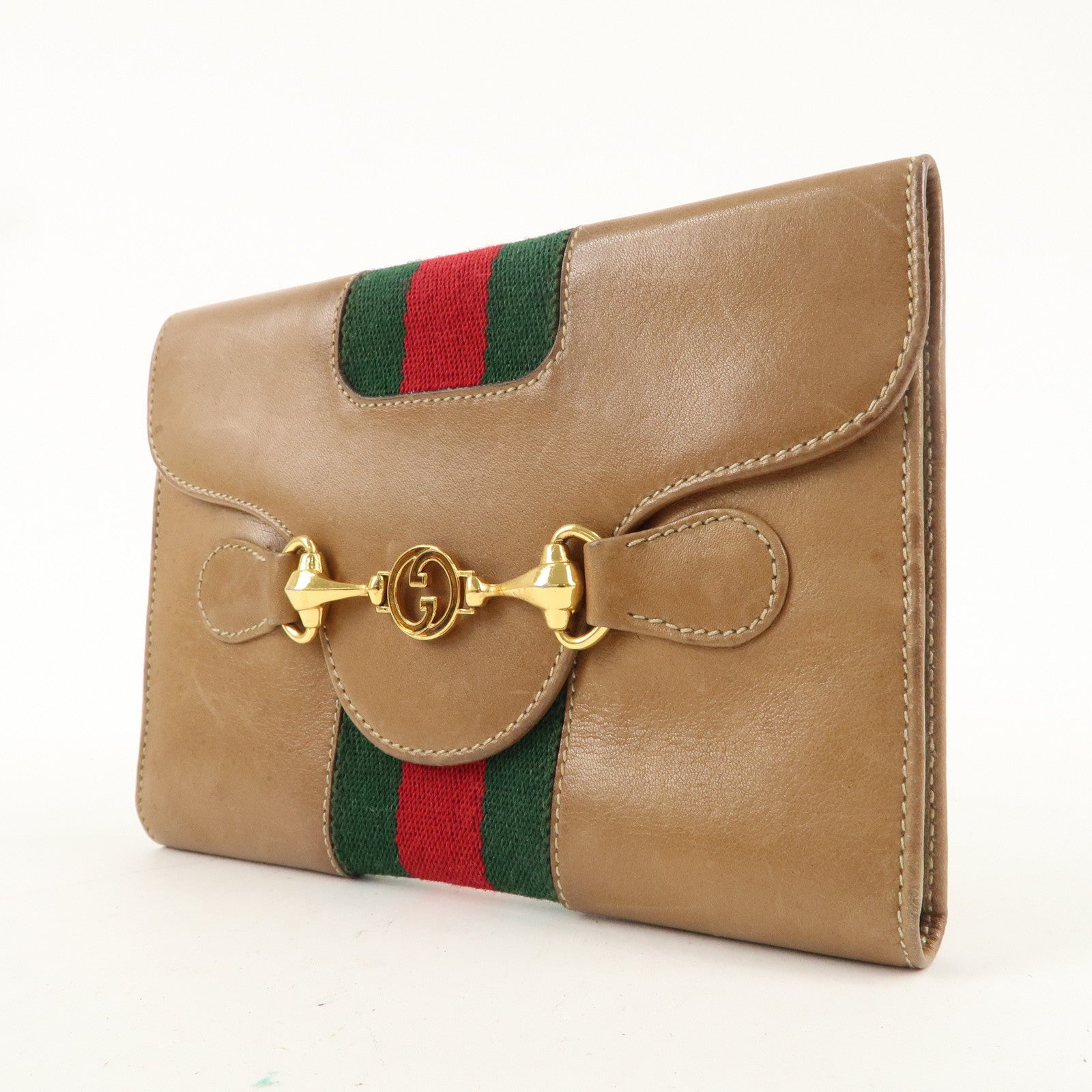 GUCCI Old Gucci Sherry Leather Trifold Wallet Beige