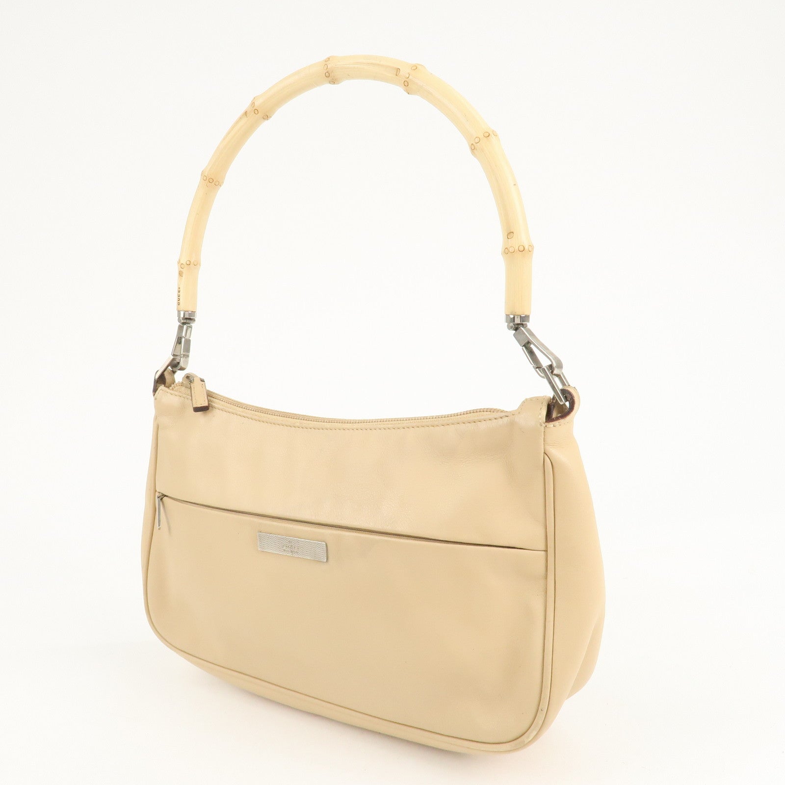 GUCCI Bamboo Leather Shoulder Bag Beige 001.3865