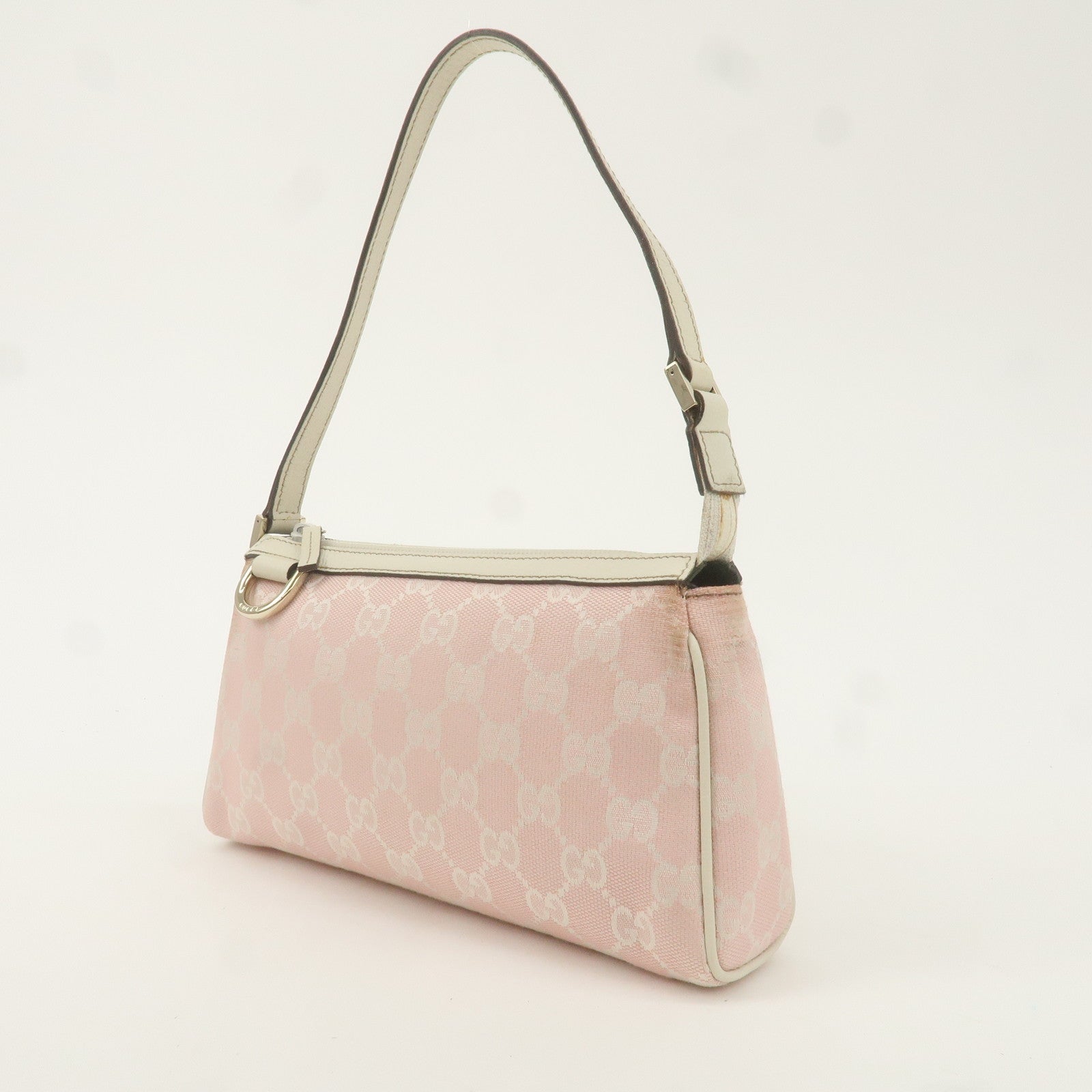 GUCCI Abbey GG Canvas Leather Pouch Pink Ivory 145750