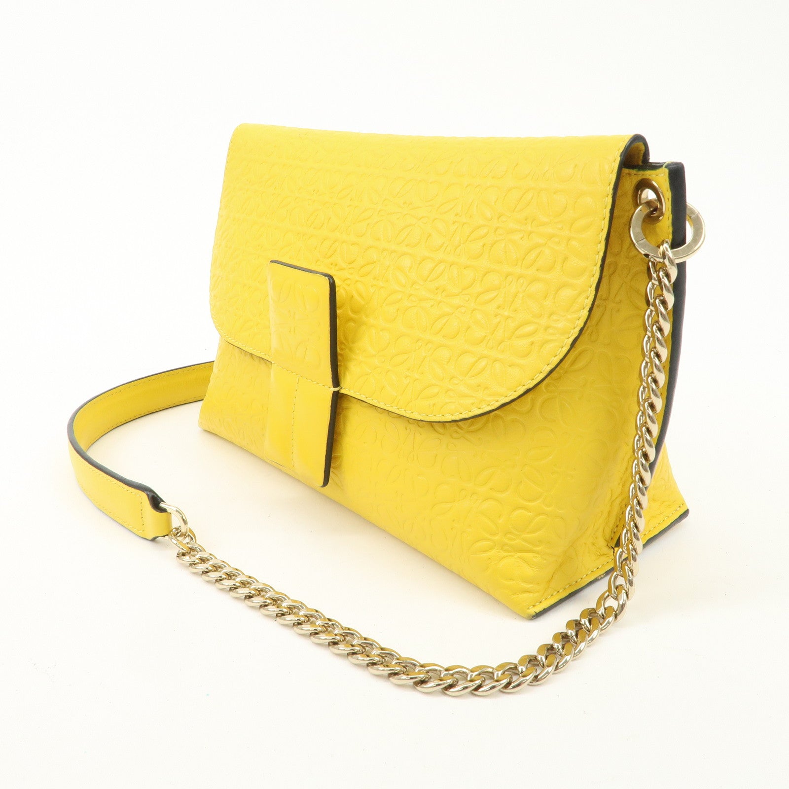 LOEWE Anagram Leather Avenue Chain Shoulder Bag Hand Bag Yellow Used