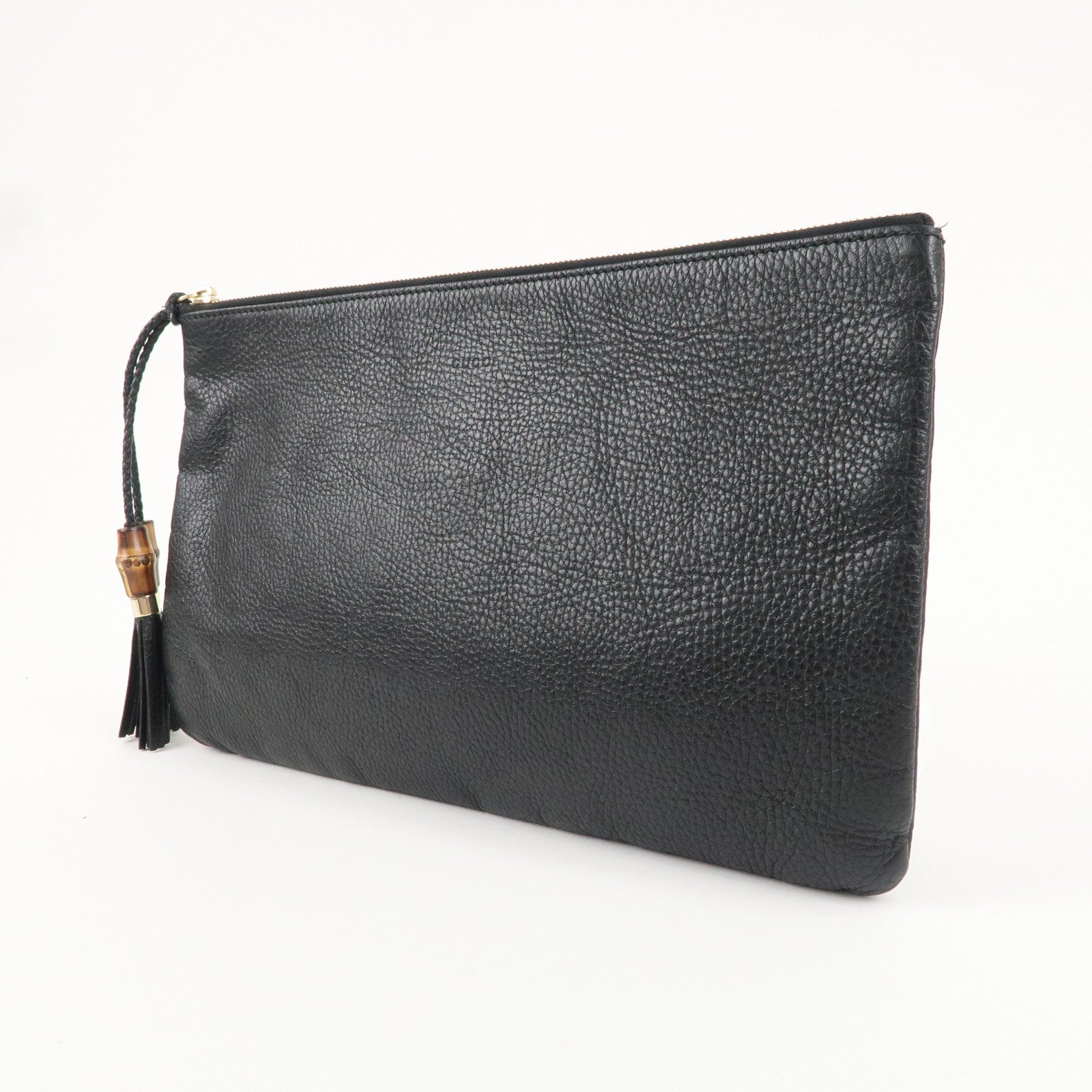 GUCCI Bamboo Leather Clutch Bag Black 449653