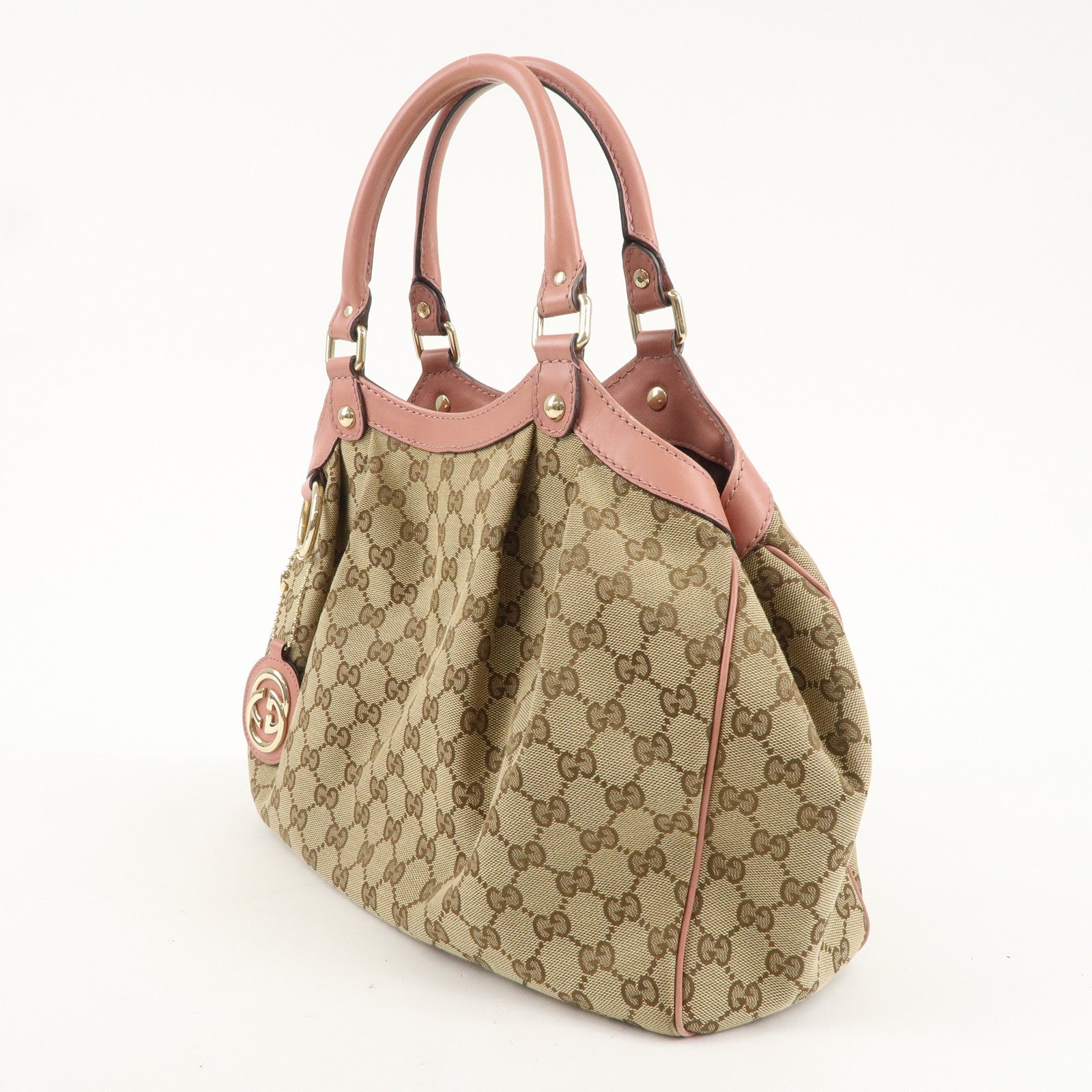 GUCCI Sukey GG Canvas Leather Hand Bag 211944 Beige Pink