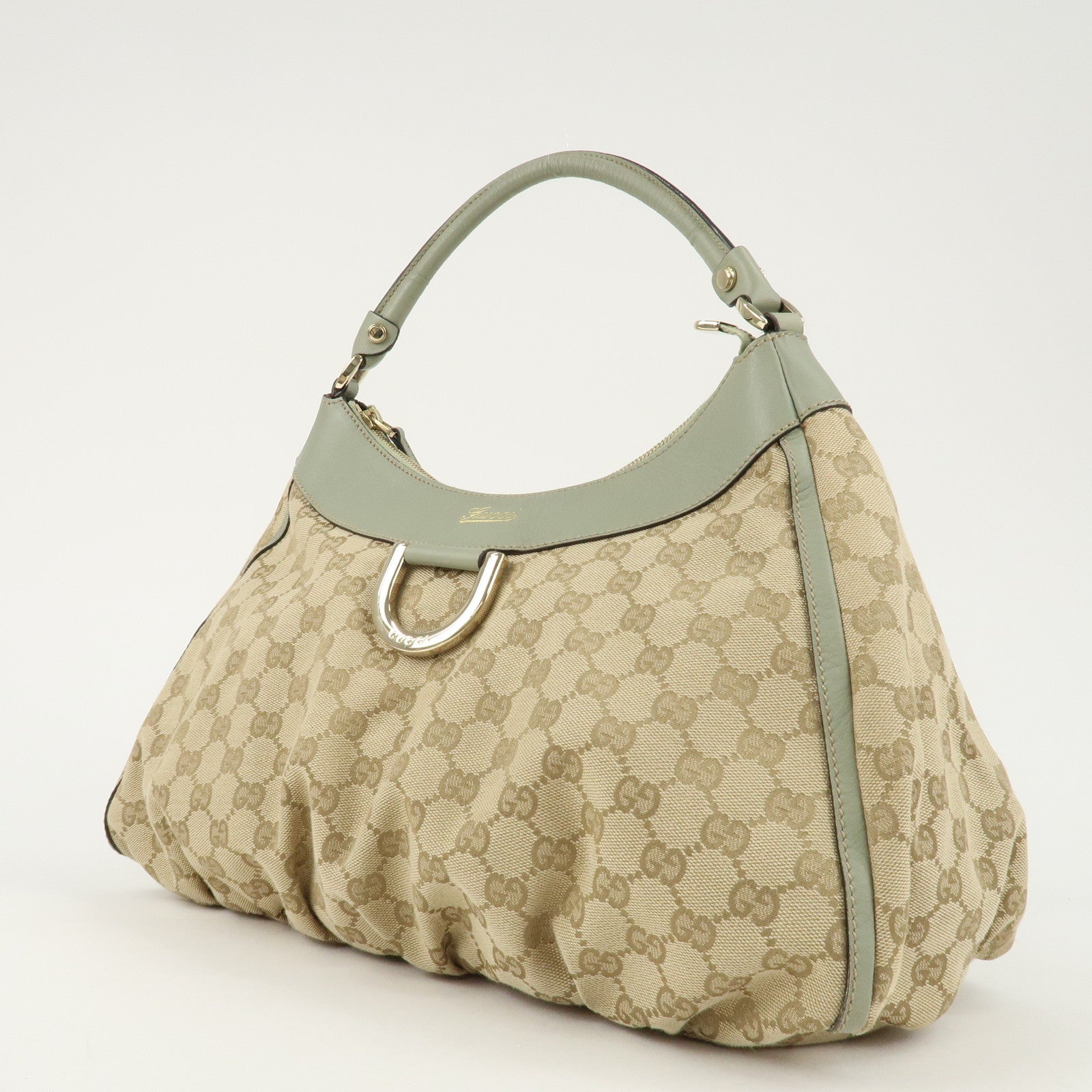 GUCCI Abbey GG Canvas Leather Shoulder Bag Beige Gold 189833