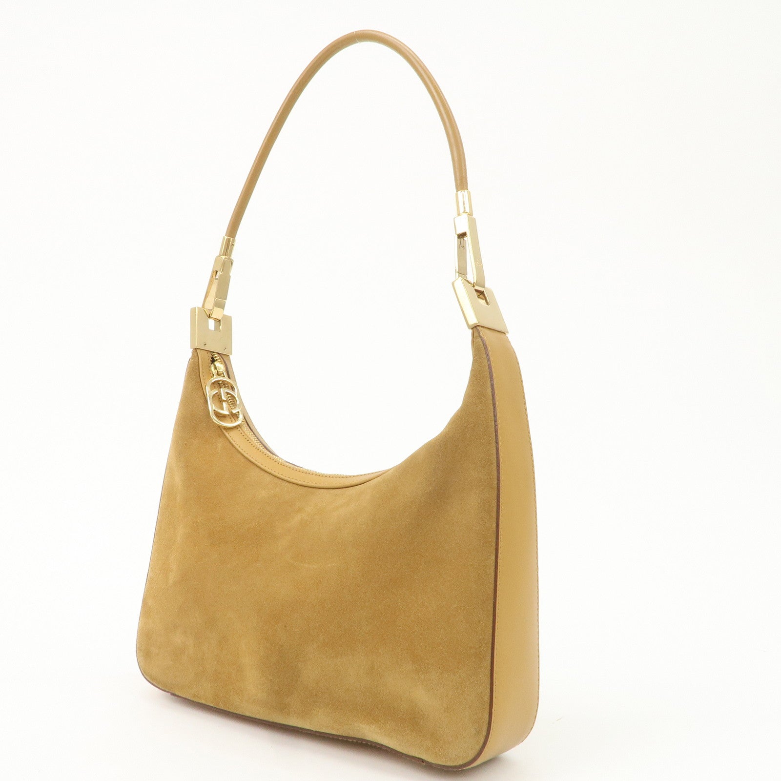 GUCCI Suede Leather Hand Bag Shoulder Bag Beige 001.3812