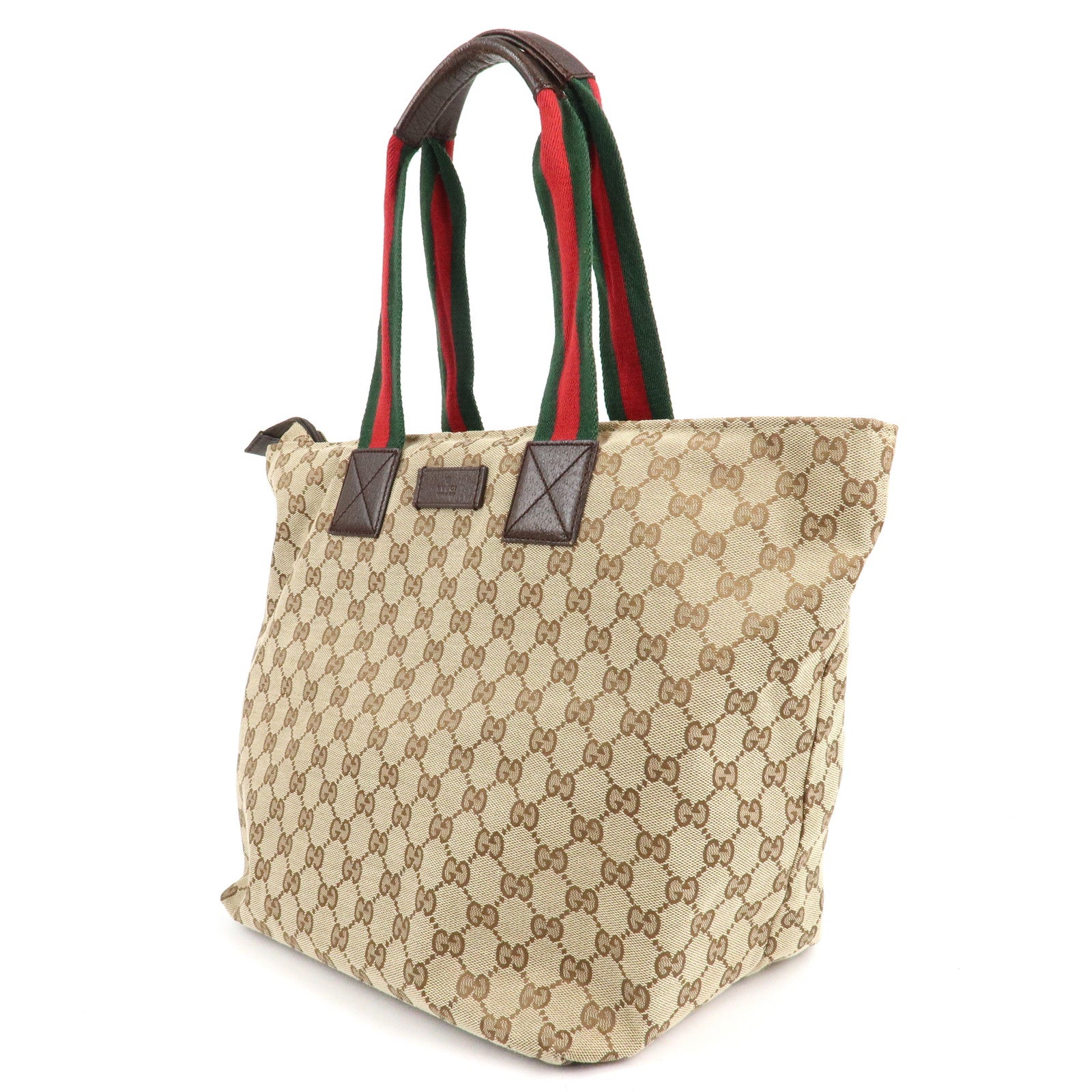 GUCCI Sherry GG Canvas Leather Tote Bag Beige Brown 131231