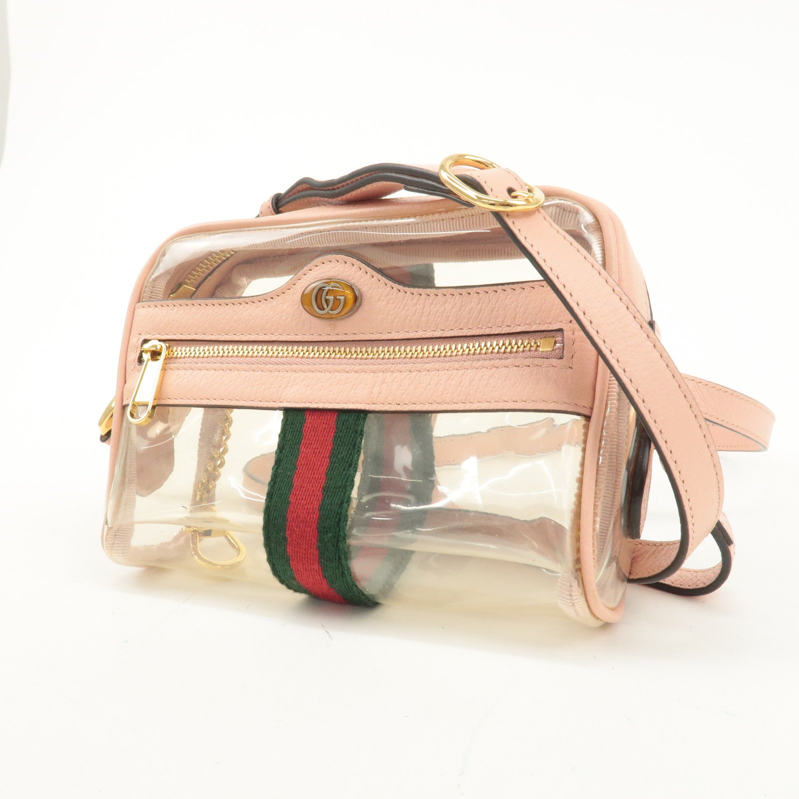 GUCCI Ophidia Sherry Vinyl Leather Shoulder Bag Clear Pink 517350