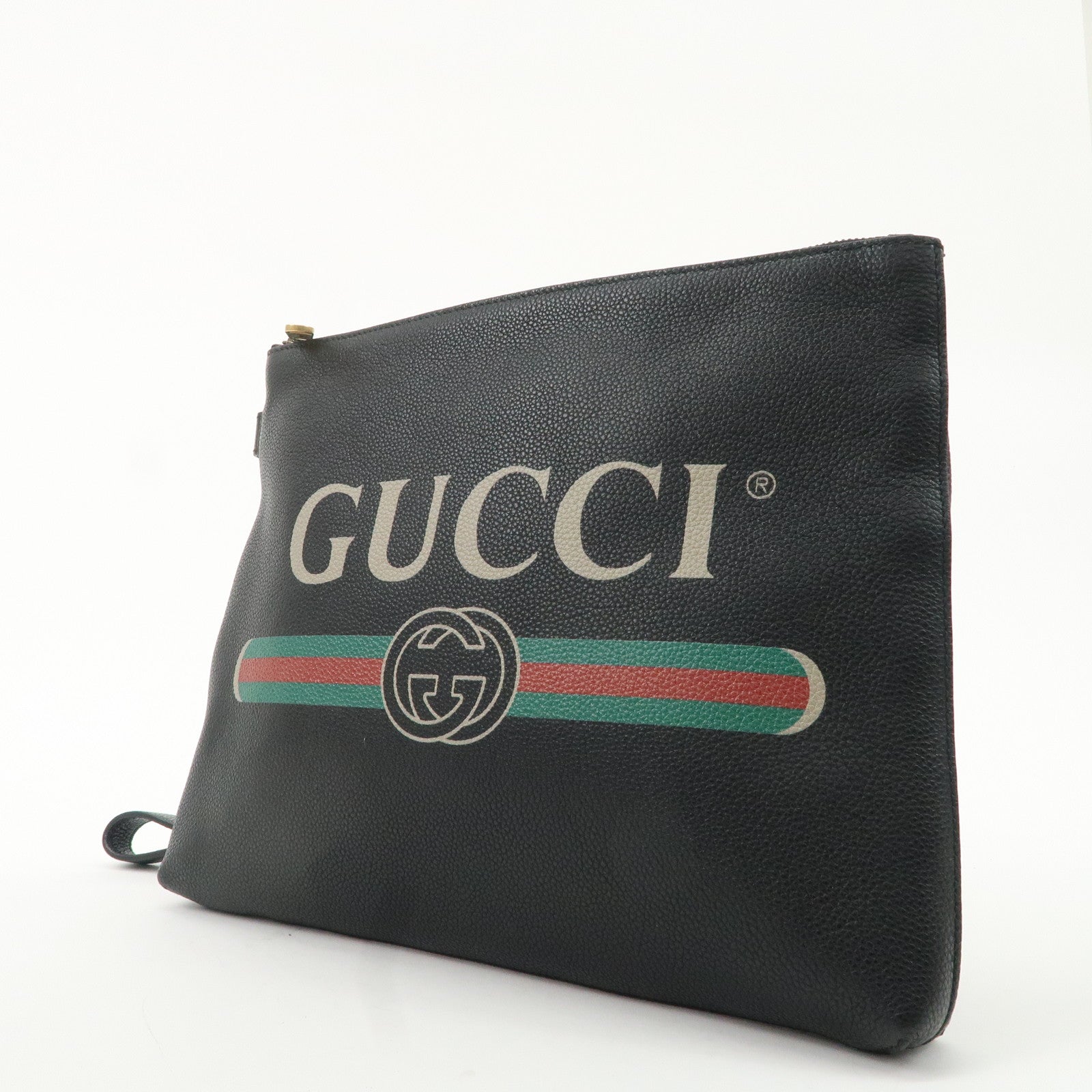 GUCCI Leather Portfolio Medium Clutch Bag Black 572770 Used