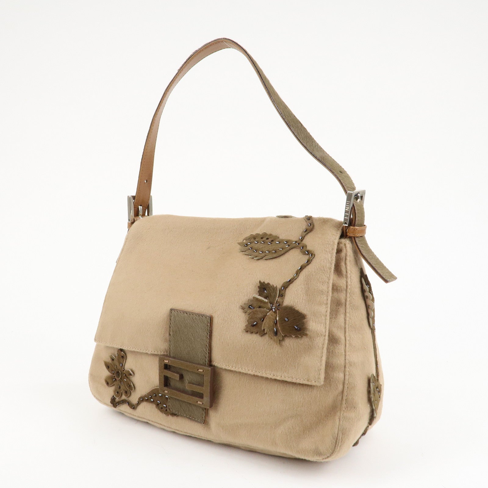 FENDI Mamma Baguette Wool Unborn Calf Shoulder Bag 26325 Used