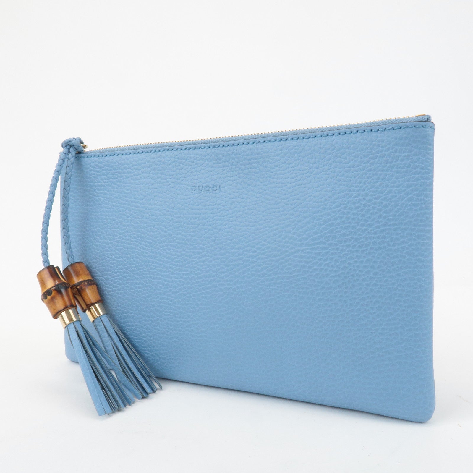 GUCCI Bamboo Leather Clutch Bag Second Bag Blue 449652 Used