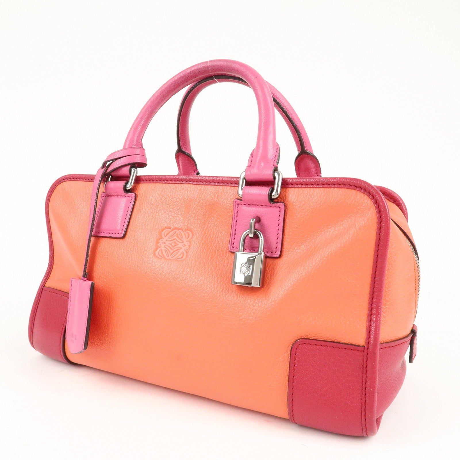 LOEWE Anagram Leather Amazona 28 Hand Bag Orange Bordeaux Pink