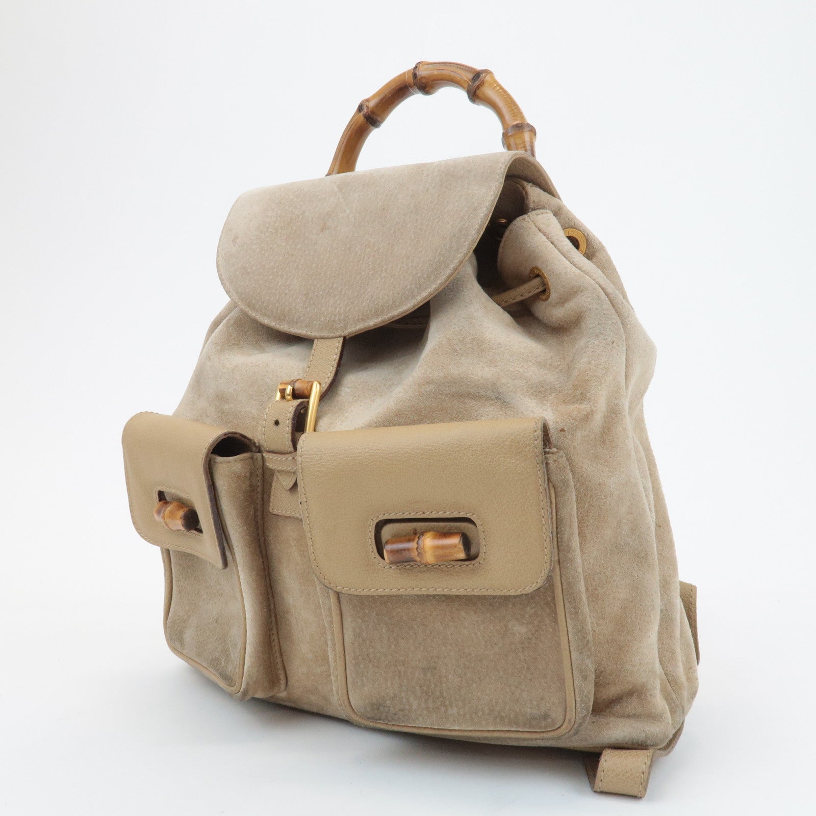 GUCCI Bamboo Suede Leather Back Pack Beige 003.1998.0016