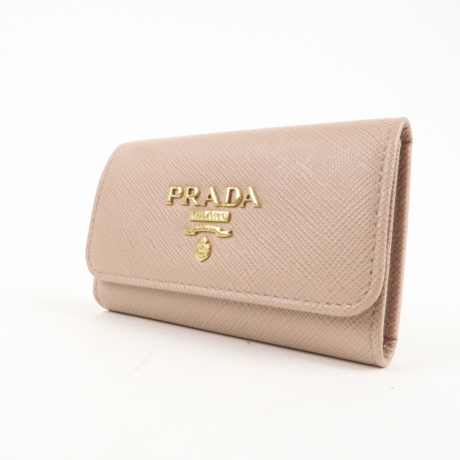 PRADA Logo Leather 4 Rings Key Case Key Holders Beige 1PG004