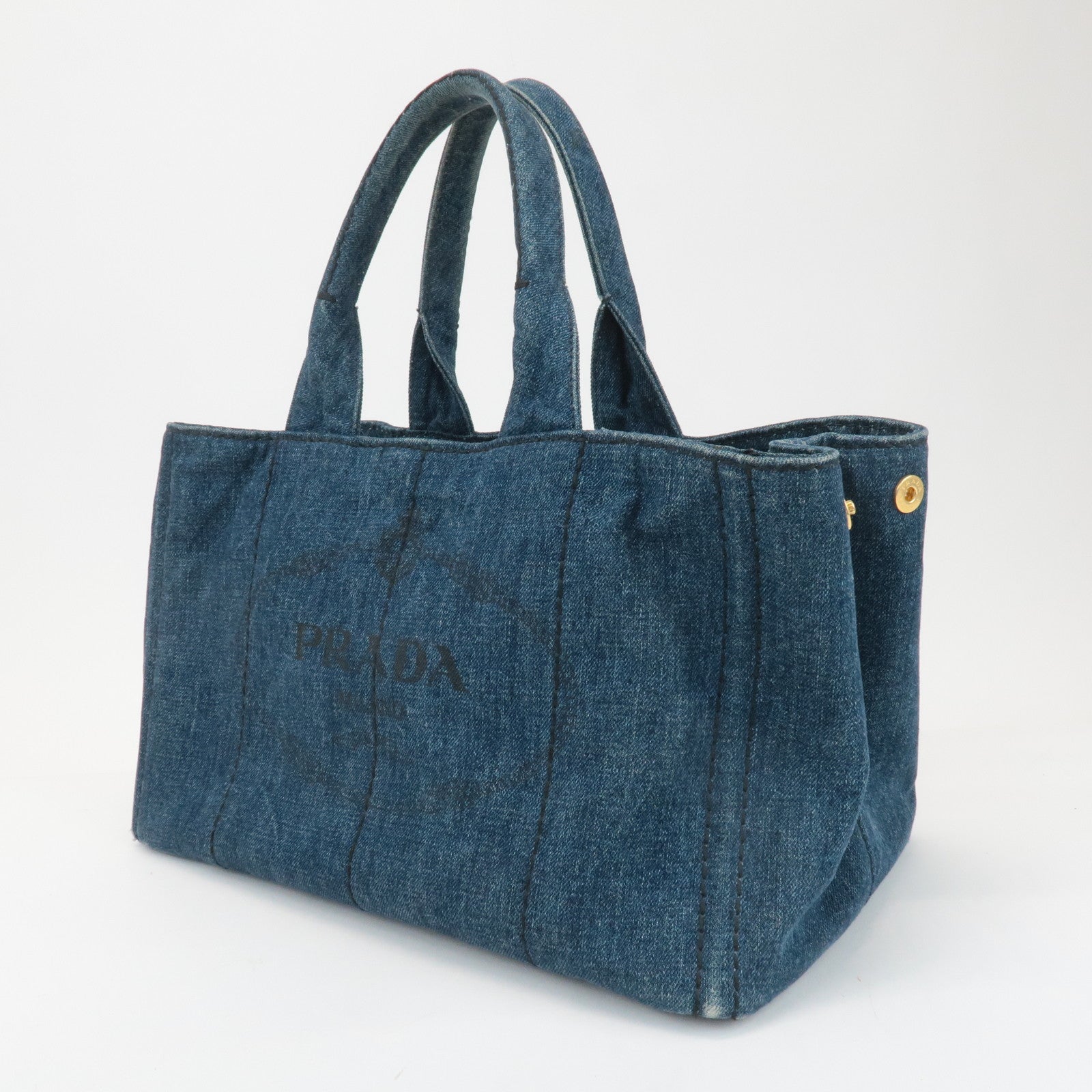 PRADA Canapa Large Canvas Tote Bag Hand Bag Denim Blue B1872B