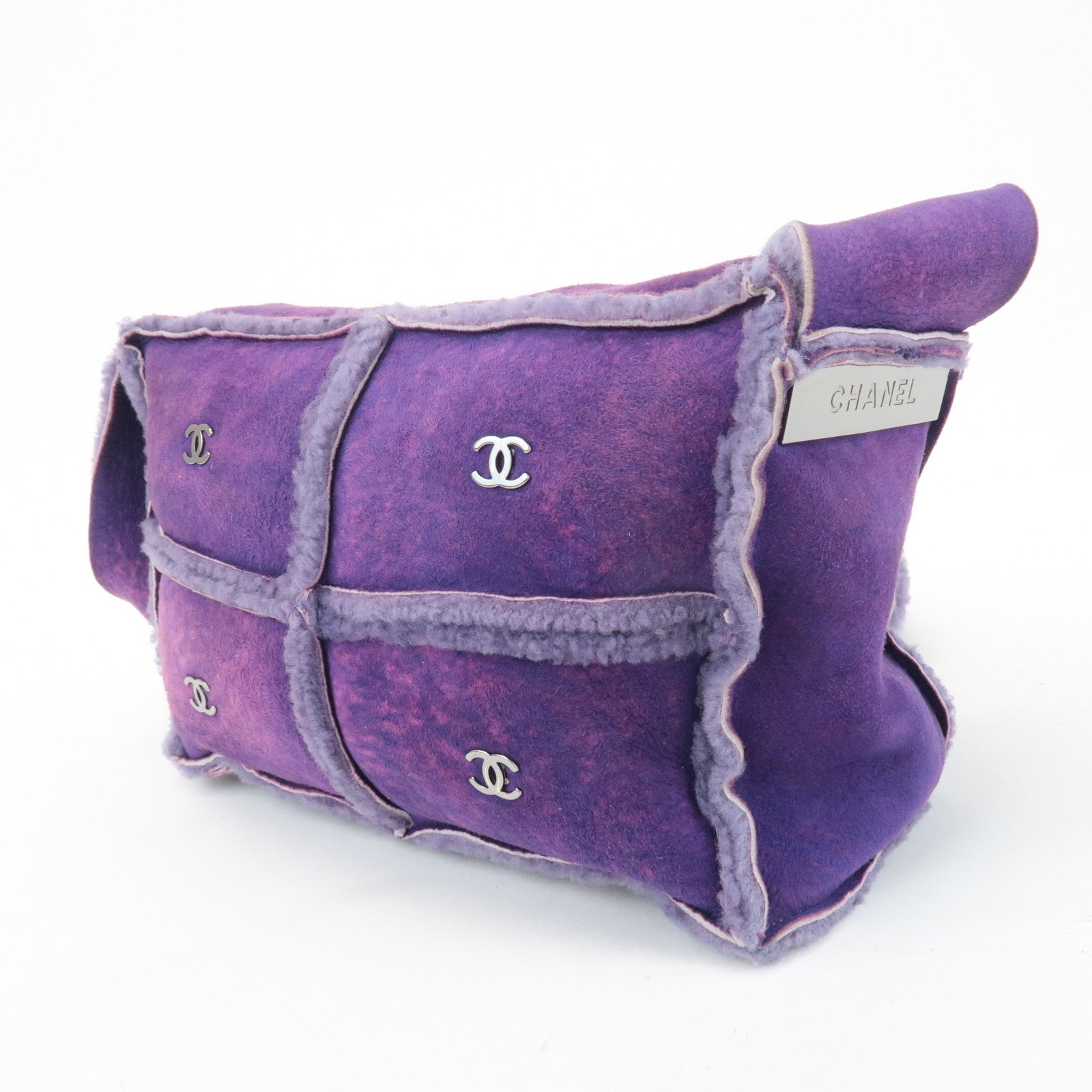 CHANEL COCO Mark Chocolate Bar Suede Mouton Shoulder Bag Purple Used