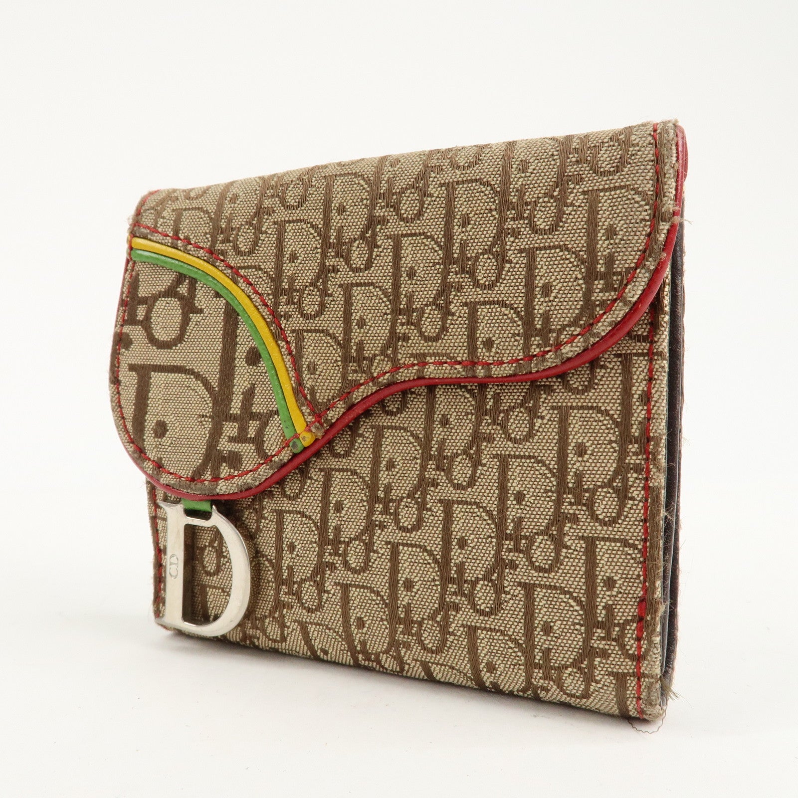 Christian Dior Rasta Trotter Canvas Leather Bi-fold Wallet Beige