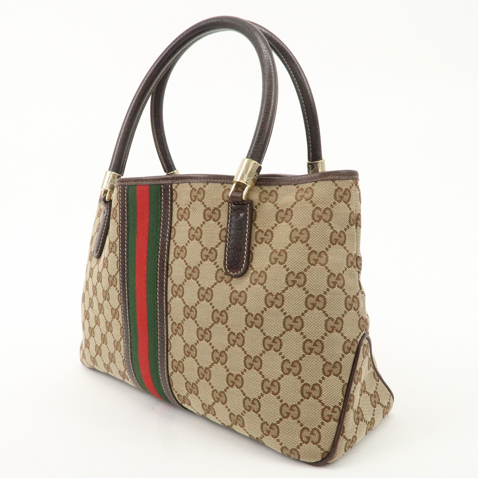 GUCCI Sherry GG Canvas Leather Tote Bag Beige Brown 161717