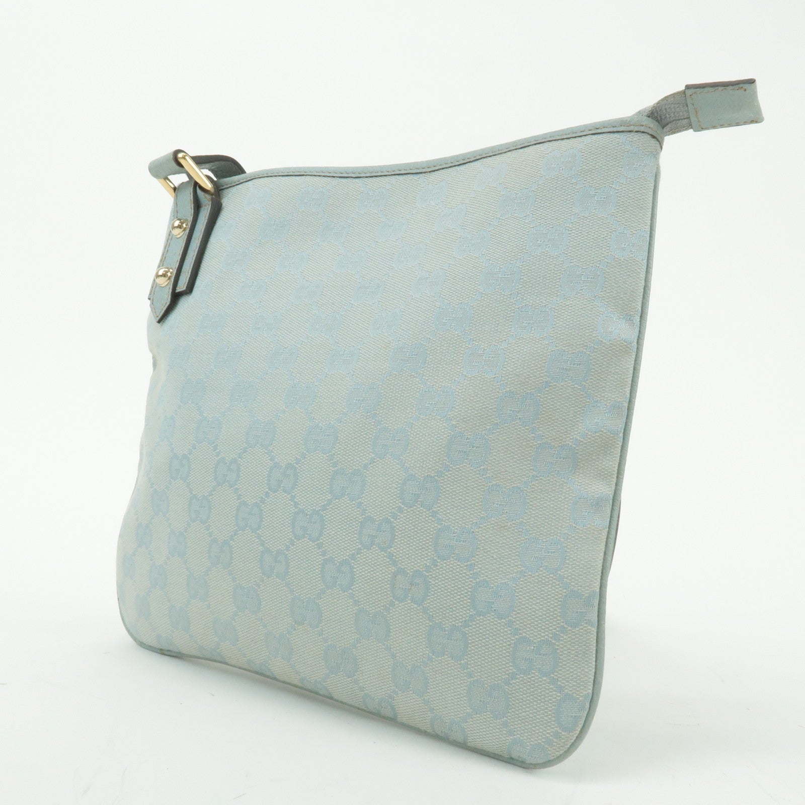 GUCCI GG Canvas Leather Shoulder Crossbody Bag Light Blue 257246