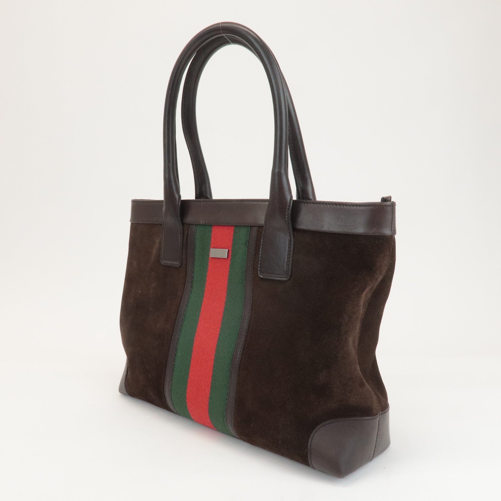 GUCCI Sherry Suede Leather Tote Bag Hand Bag Brown 33890