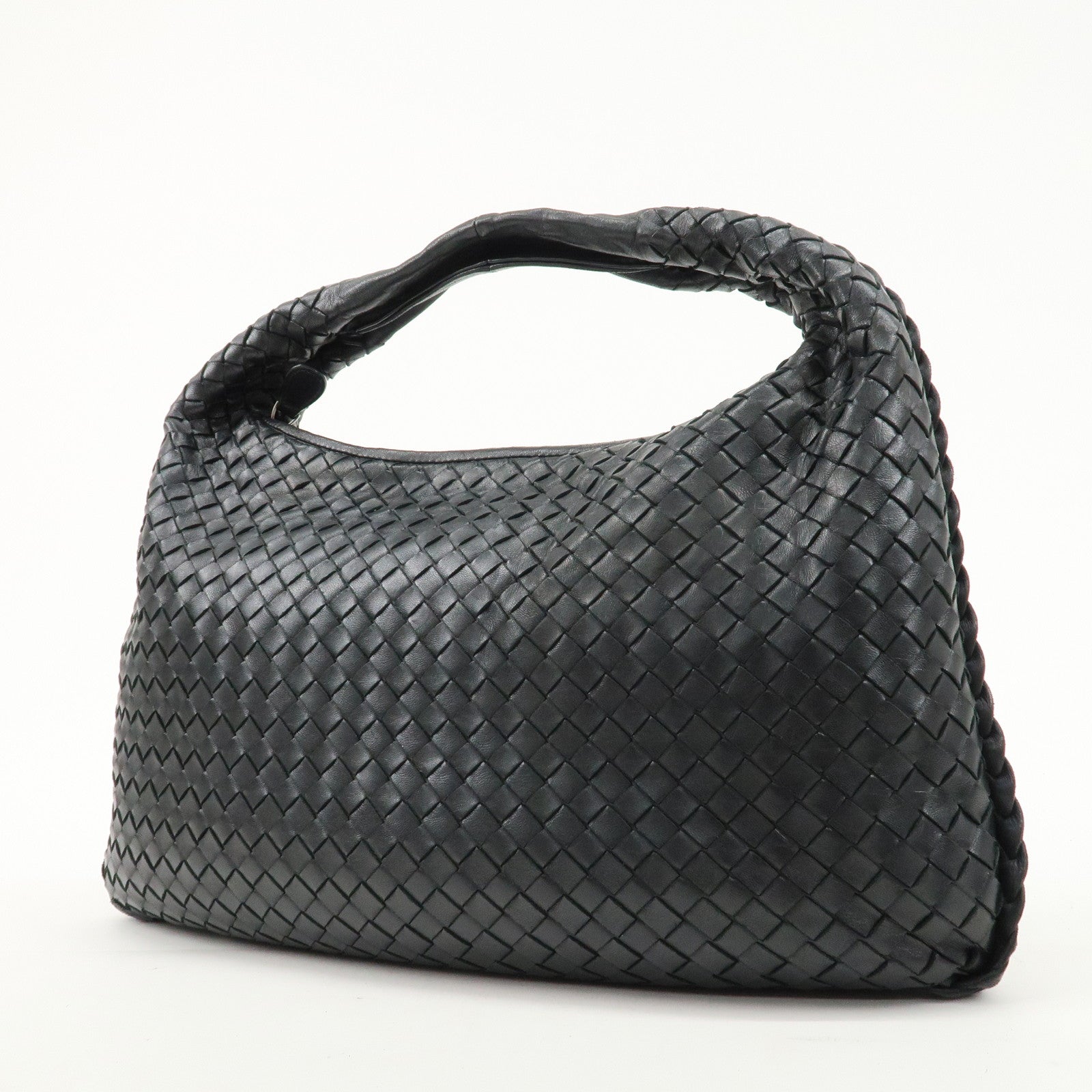 BOTTEGA VENETA Hobo Intrecciato Leather Shoulder Bag Black 115653