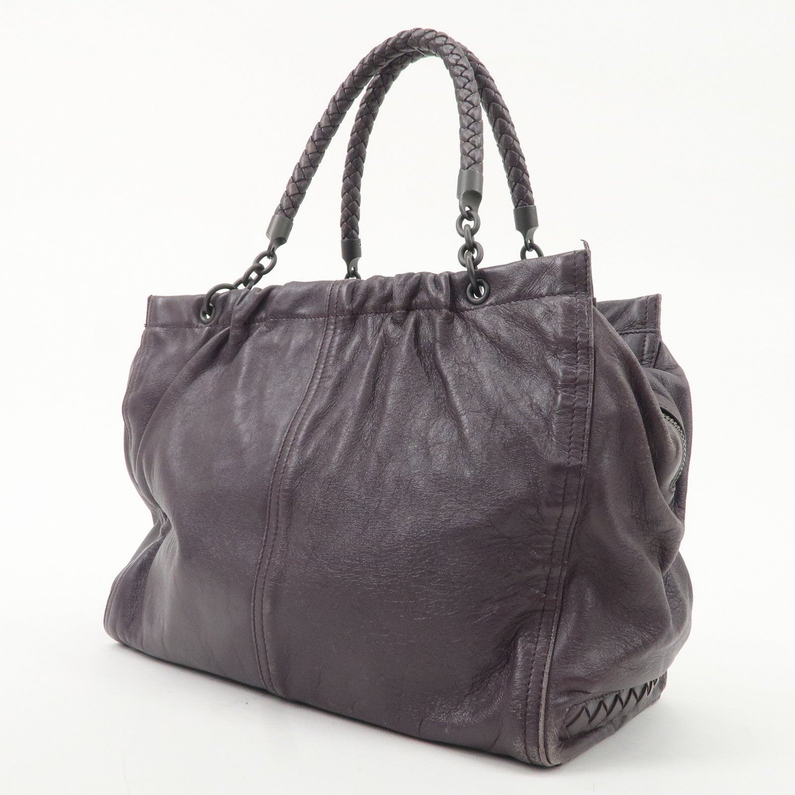 BOTTEGA VENETA Leather Tote Bag Hand Bag Purple Black HDW Used