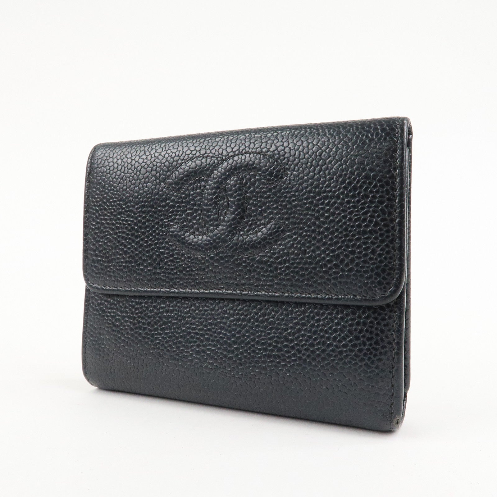 CHANEL COCO Mark Caviar Skin Bi-hold Wallet Black